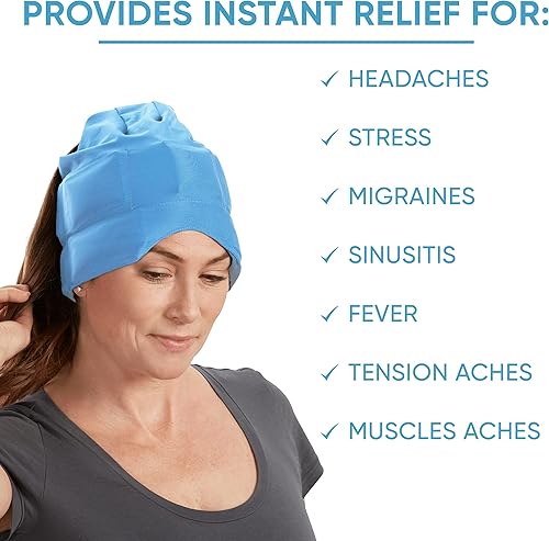 Miniatura 6 de Aculief Sombrero para aliviar el dolor de cabeza, migraña y estrés, máscara de hielo natural para tensión y dolor muscular, apoya la relajación, el