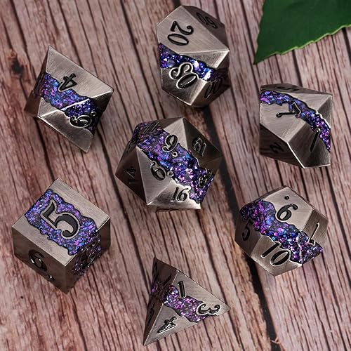 Miniatura 5 de Dungeons and Dragons - Juego de dados DND D&D D20 de metal con flecos individuales con caja, dados poliédricos para juegos de rol D12 D10 D% D8 D6
