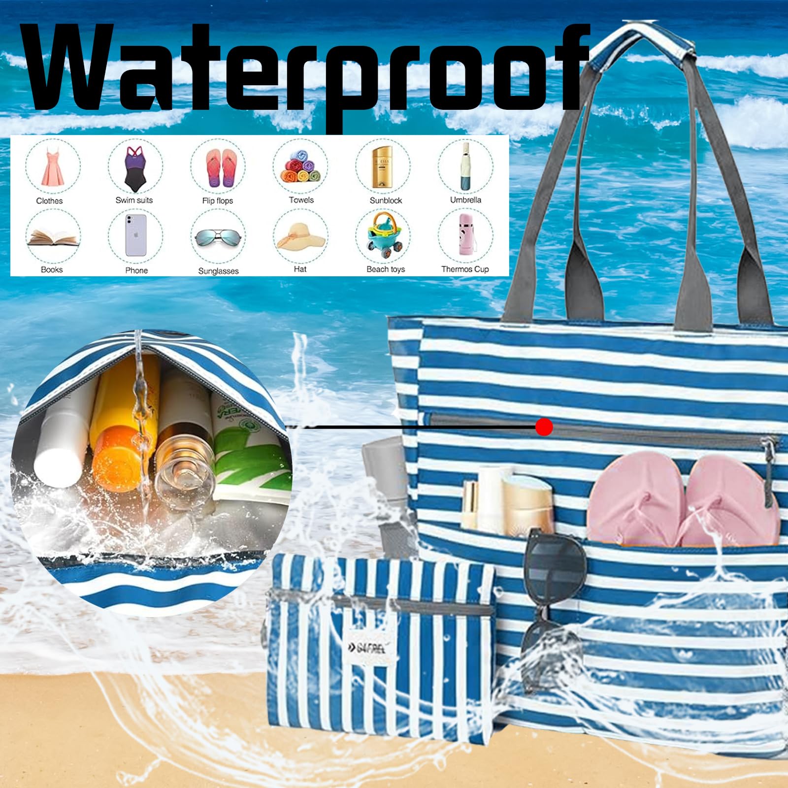 Bolsa de Playa Mujer, Grande y Pequeña Bolsa de Playa, para Playa, Viajes, Daily Pool Gym, Lightweight Shopping Grocery Bag