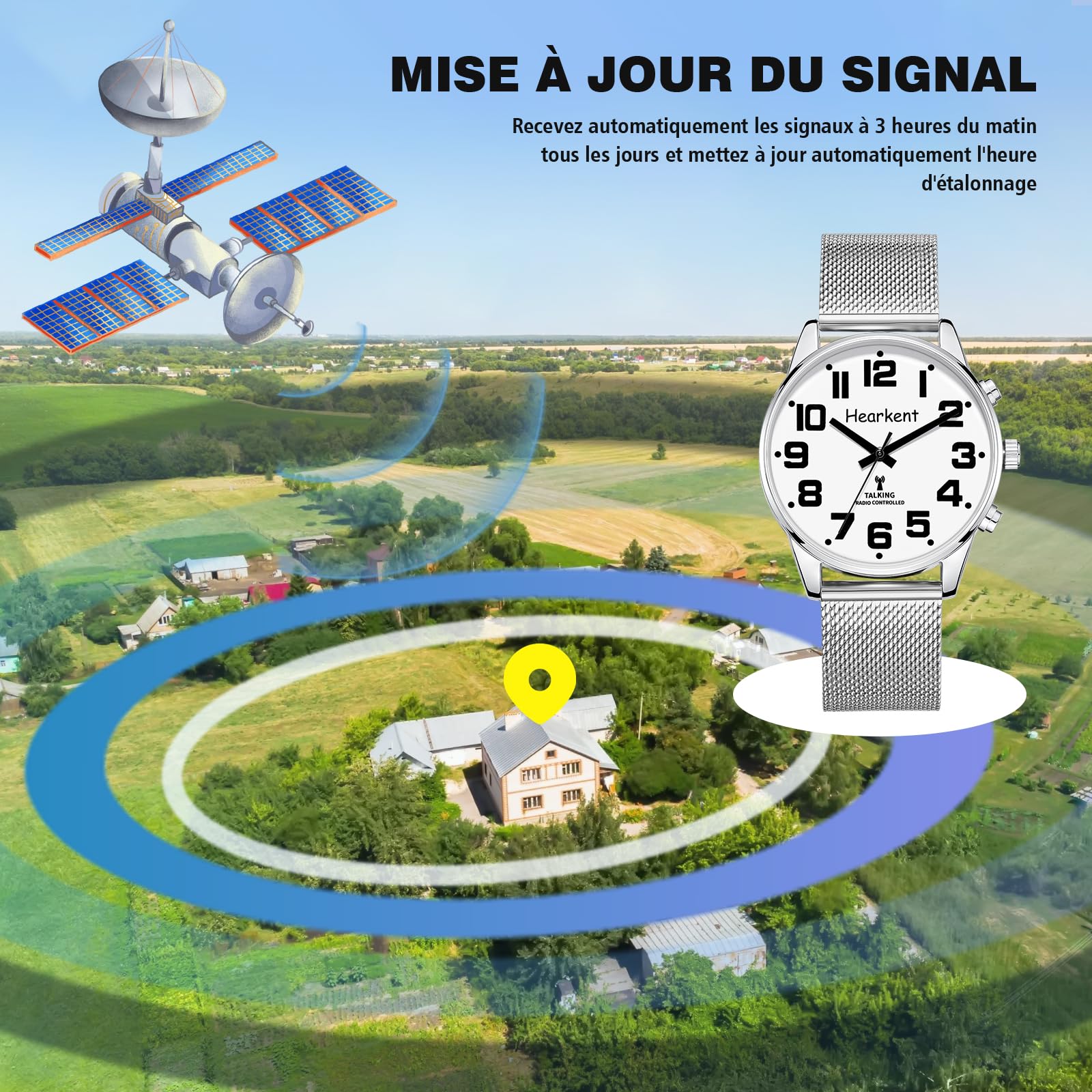 Hearkent Montre Parlante pour Malvoyant Homme, avec Voix Française | Grands Chiffres Clairs et lisibles, Voix Puissante, Durée l'étalonnage Automatique Réception Signal