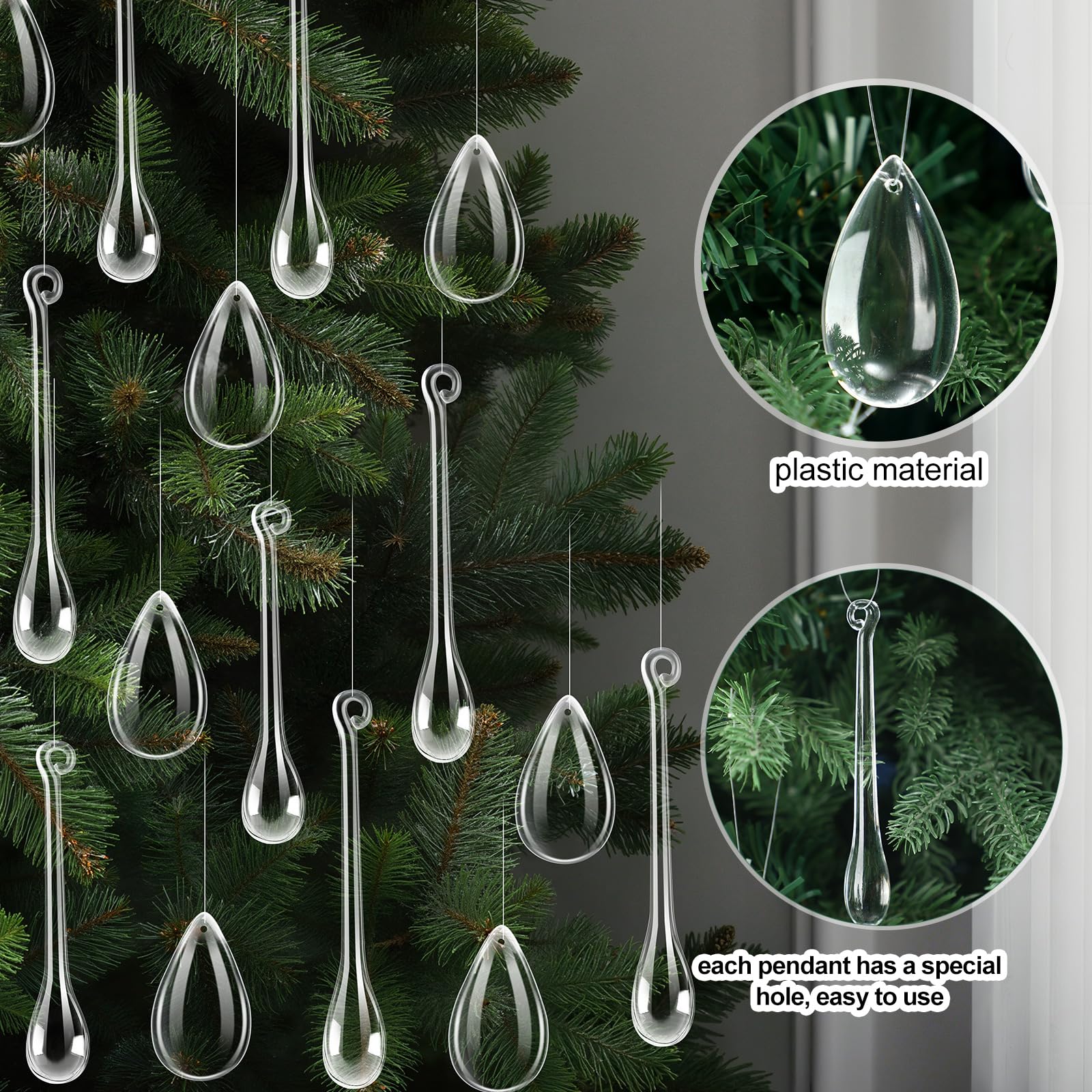 Cinnvoice 150 Stück Weihnachts-Tropfen-Ornamente, transparent, Acryl, Kristall-Kronleuchter, Anhänger für Weihnachtsbaum, Kronleuchter, Hochzeit, Tafelaufsätze, Party-Dekorationen