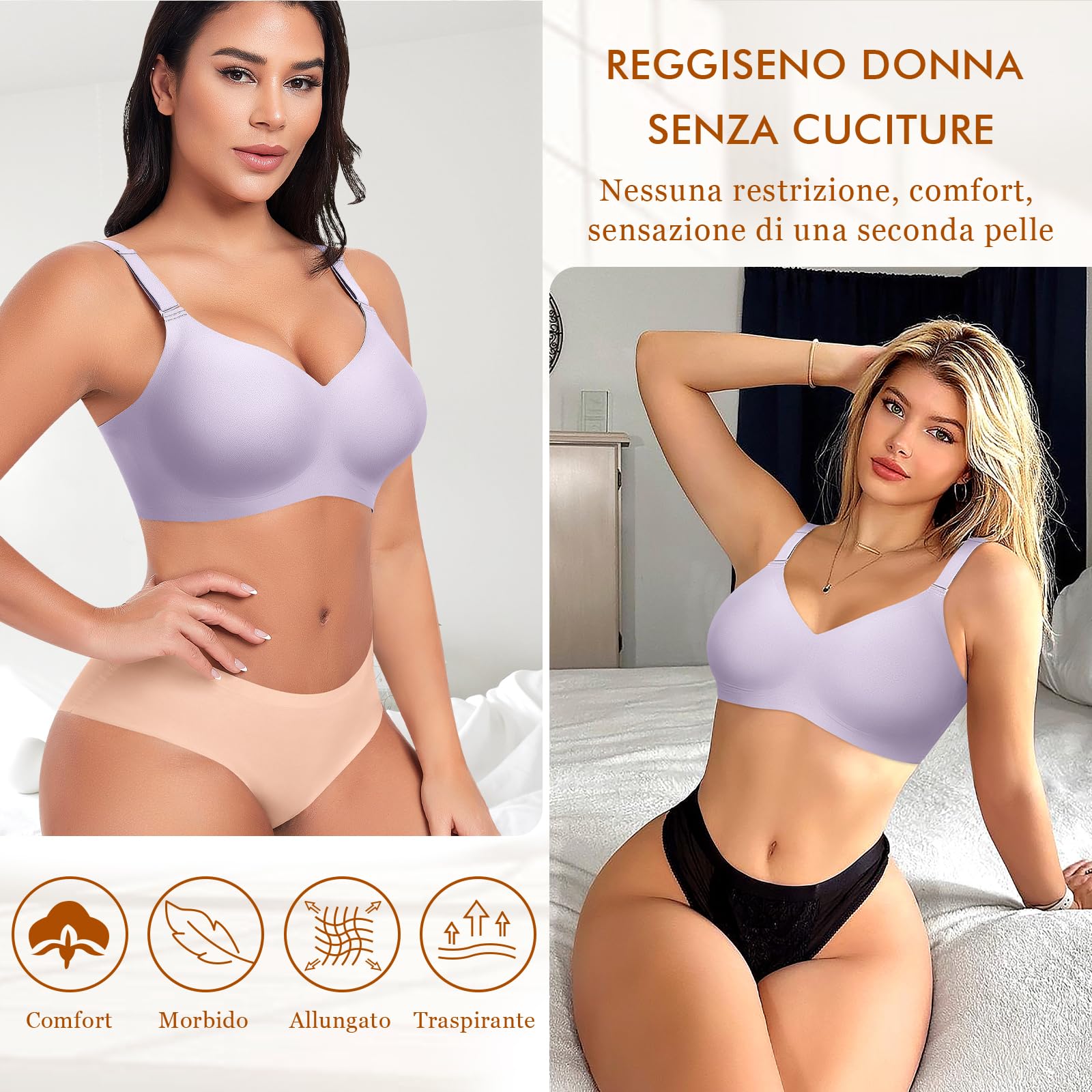 Ganado Reggiseno Senza Ferretto Donna Reggiseni Senza Cuciture Scollo a V Push Up Reggiseno Basic Comodo Imbottito