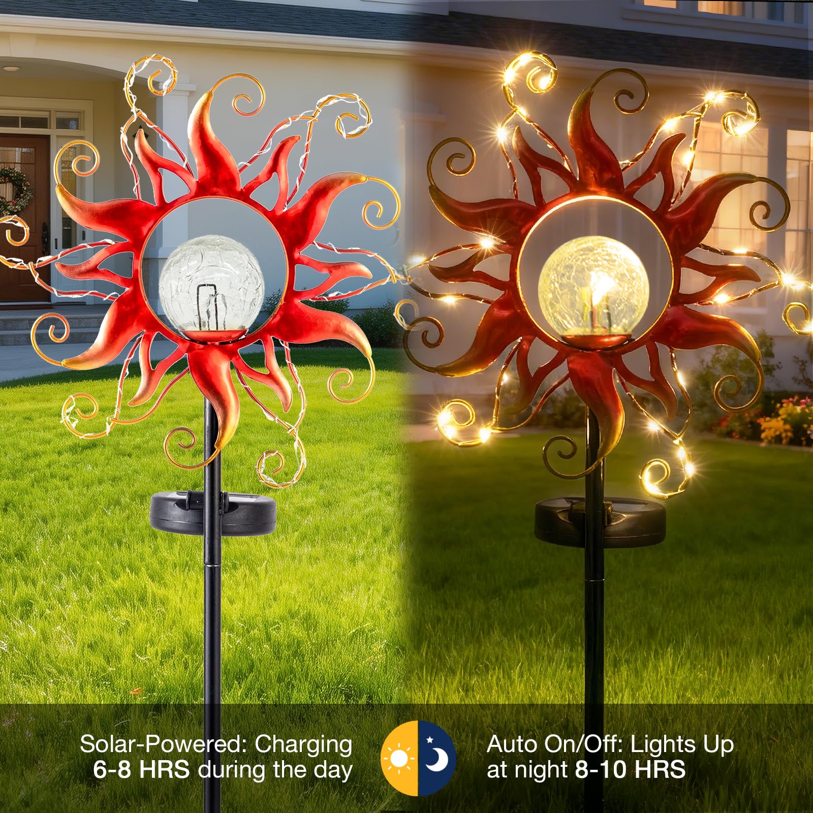 Luces solares para exteriores, decoración de jardín, luces de estaca de metal dorado y rojo con cadena de vid, luces LED impermeables brillantes, luces solares para decoración de patio y césped