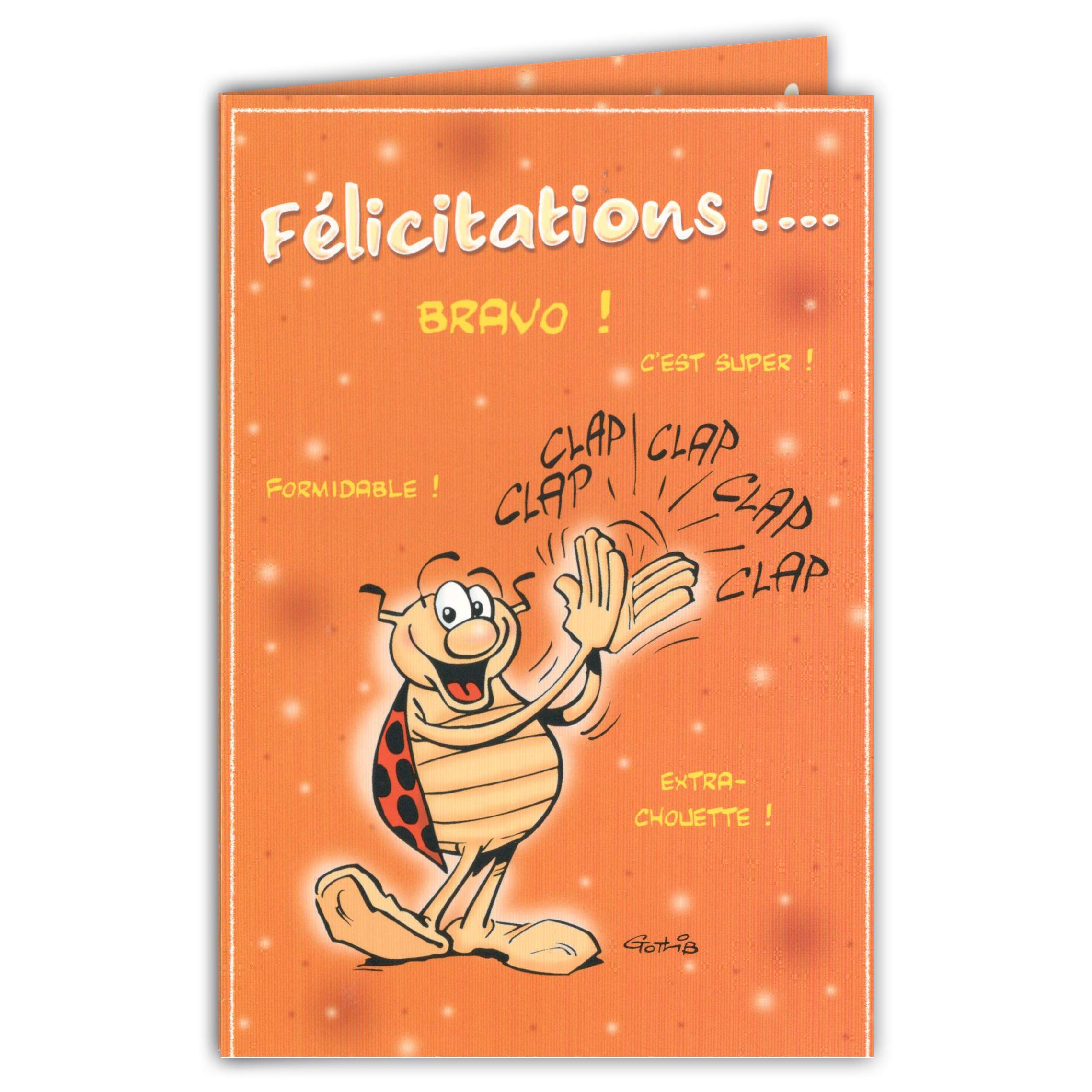 Afie CD Cox 509 The Ladybird of Gotlib Card with Envelope - Congratulations - Bravo Super Great Owl - Orange - 17 x 11.5 cm