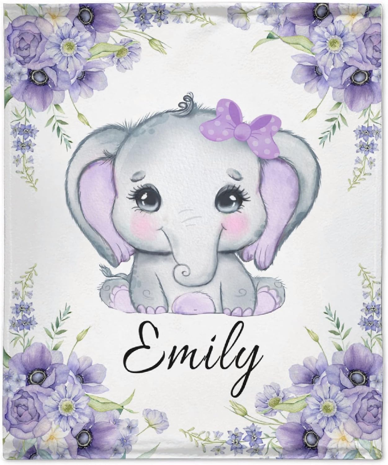 Custom Baby Blanket,Elephant Blanket with Name Customized