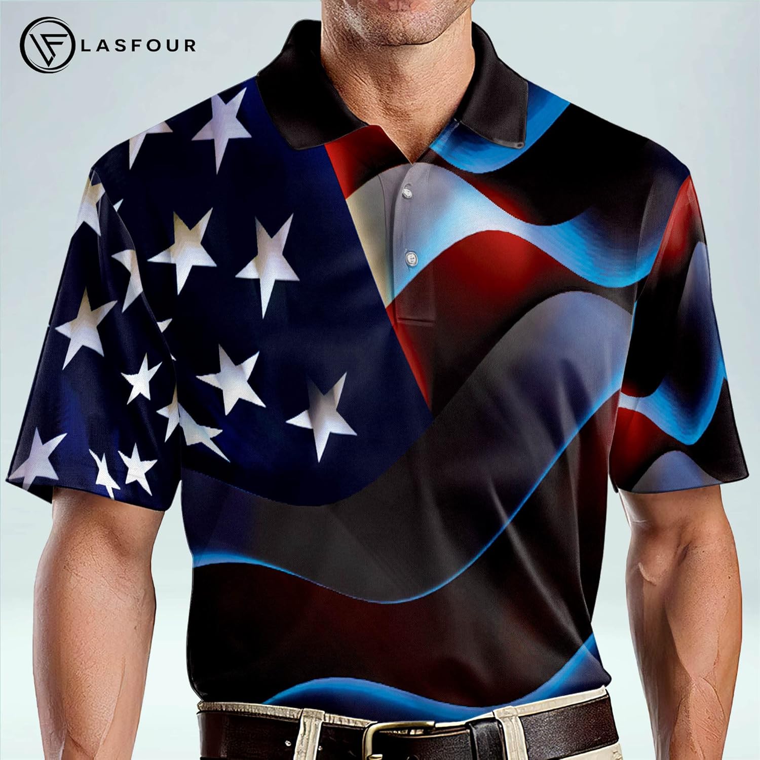 LASFOUR Personalized American Flag Golf Shirts for Team, Patriotic Golf Shirts for Men, Crazy Golf Shirts for Men