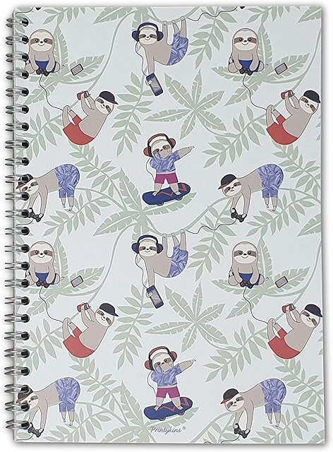 Sloth Notebook  A5 / 21cm x 15cm / Wirebound/Lined and Plain / 100 Pages/Childrens Notepad/Kids Notebook/Boys or Girls Sketchbook/Gaming Journal/Sloth Inspired/Sloth Gift by Printykins