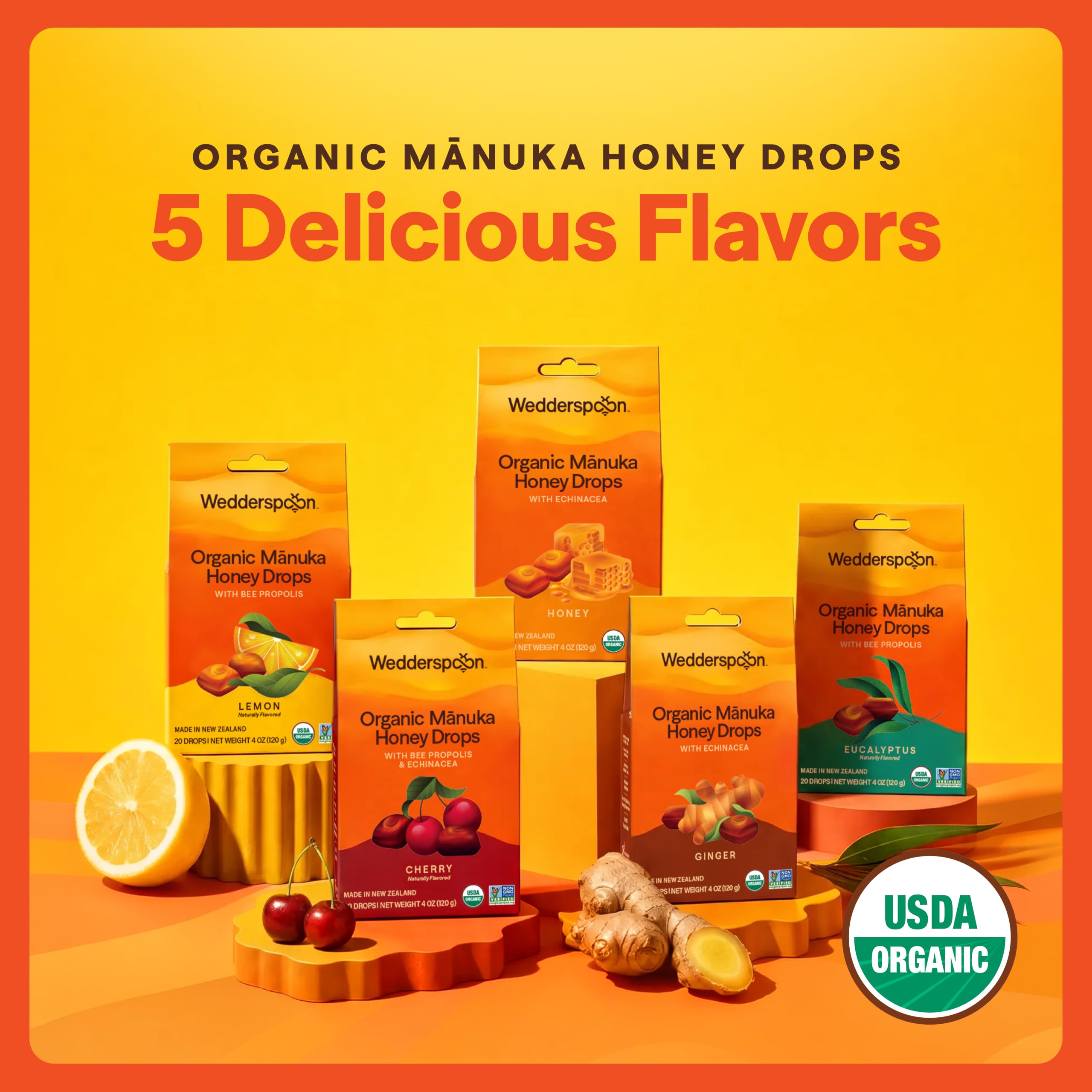 Wedderspoon Organic Manuka Honey Drops, Lemon & Bee Propolis, 20 Count — Amazon image 4