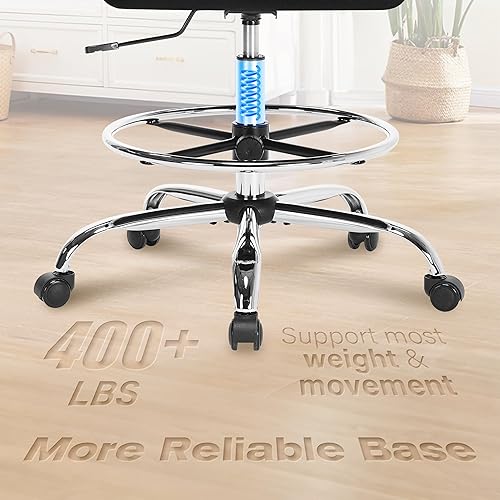 Vista 7 de Silla de dibujo de 400 libras, silla de oficina alta con soporte lumbar ajustable y anillo reposapiés, cómodo cojín grueso en forma de W extra