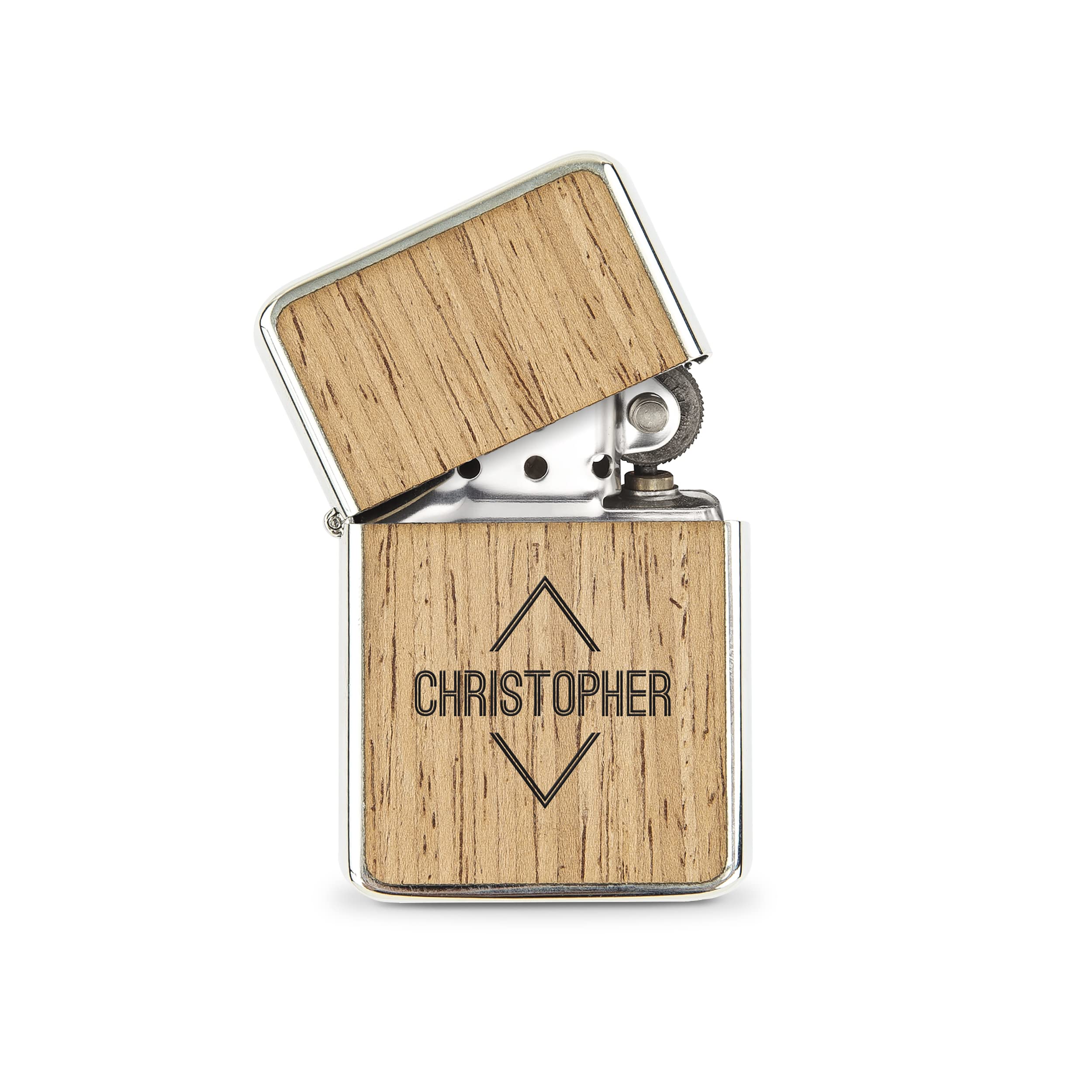 Weddingstar Custom Wood Wrapped Metal Windproof Personalized Lighter with Gift Box Dark Wood - Diamond Emblem