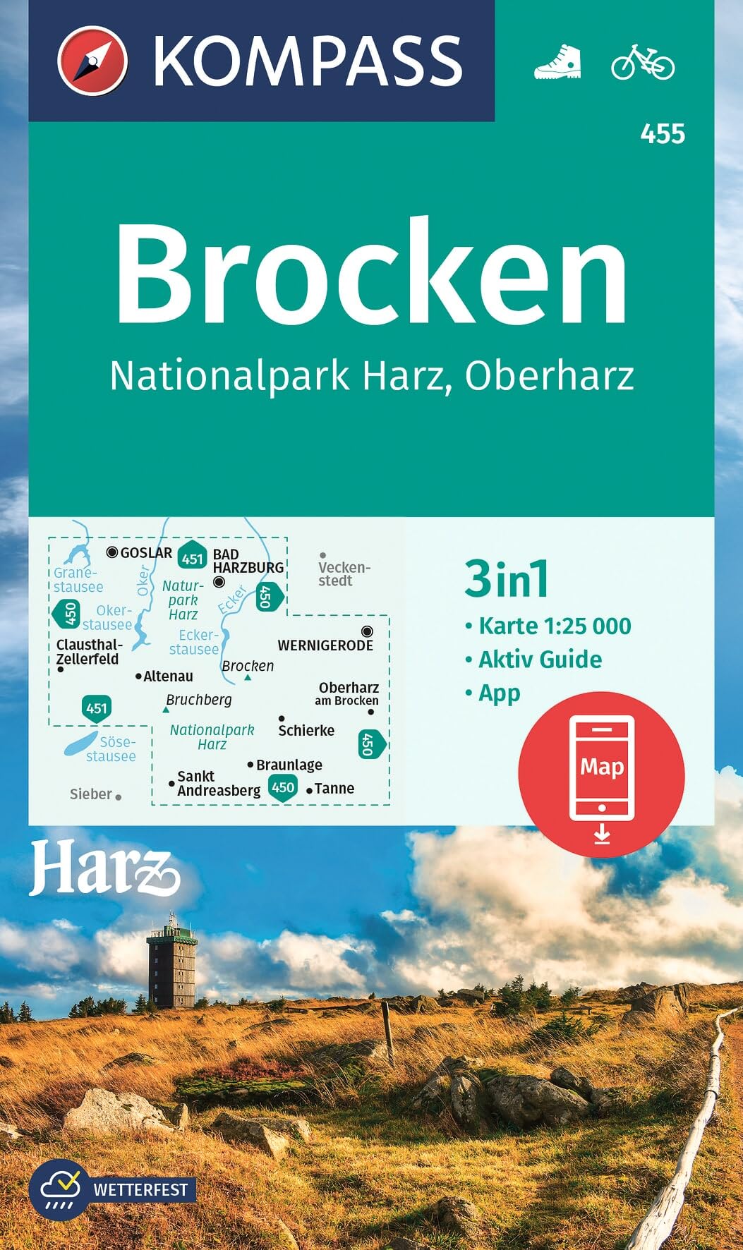 Brocken NP Harz + Aktiv Guide (455): Wandelkaart Schaal 1 : 25.000 (Kompass Wanderkarten)