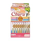 Salmon Churu Cat Treats, Lickable, Squeezable Creamy Purée Cat Treat with Green Tea Extract & Taurine, 0.5 Ounces Each Tube, 60 Tubes, Salmon Variety Box