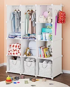 CUBEDIY Baby Closet Organizer for Nursery: Durable Baby Wardrobe for Nursery - Customizable Baby Dresser Amoire Shelves - Waterproof Shelf Clothes Organizer w/Wall Fixation (White)