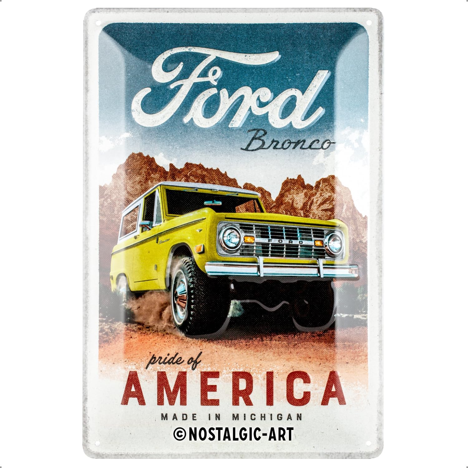 Nostalgic-Art Retro Tin Sign, Ford - Bronco Pride of America - Gift Idea for Car Accessories Fans, Made of Metal, Decoration in Vintage Design, 20 x 30 cm, 22367