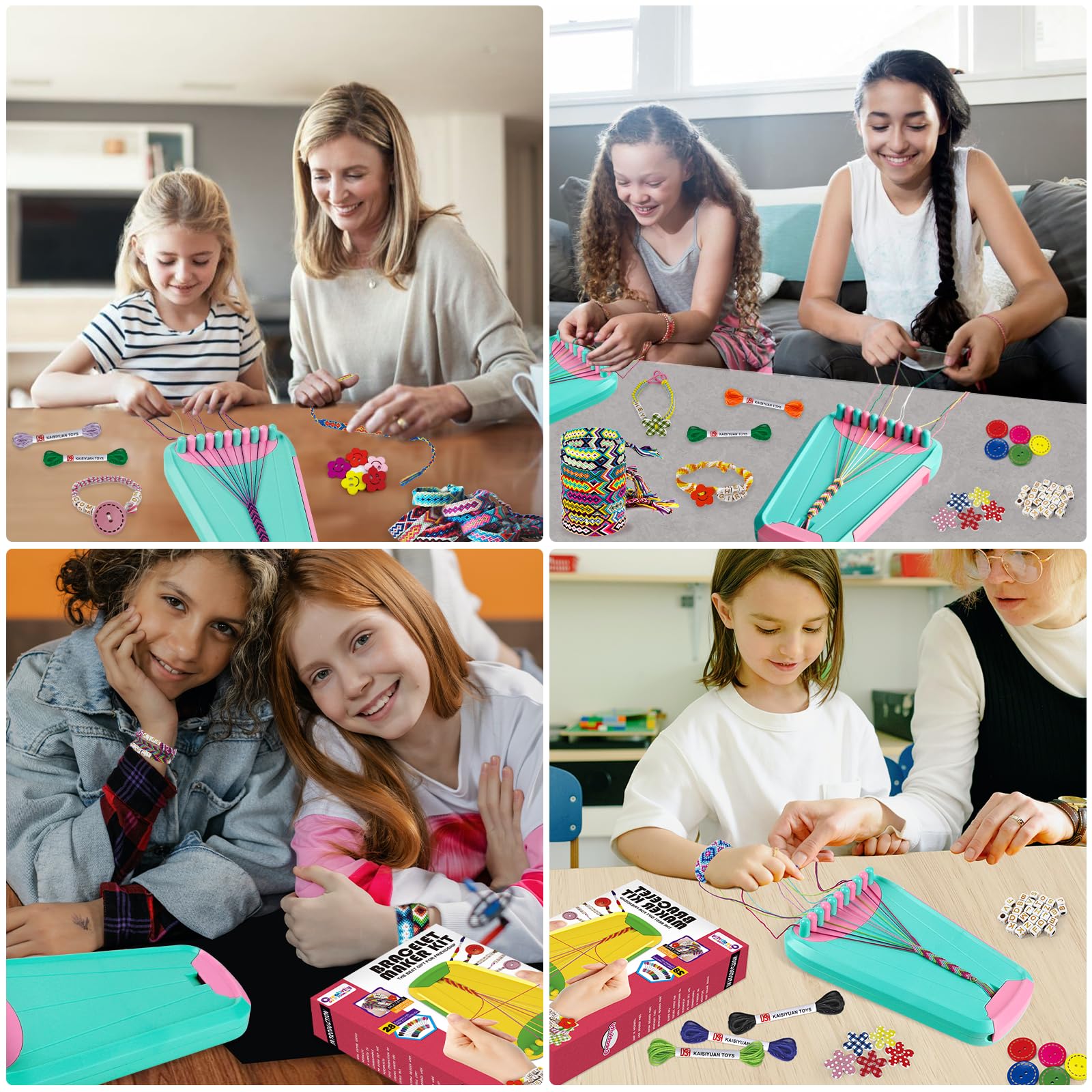 Arti e mestieri per bambini dai 8 ai 12 anni,kit per la realizzazione di braccialetti dell'amicizia per ragazze,kit per la creazione di gioielli,regali di Natale per bambini (azzurro chiaro/rosa)