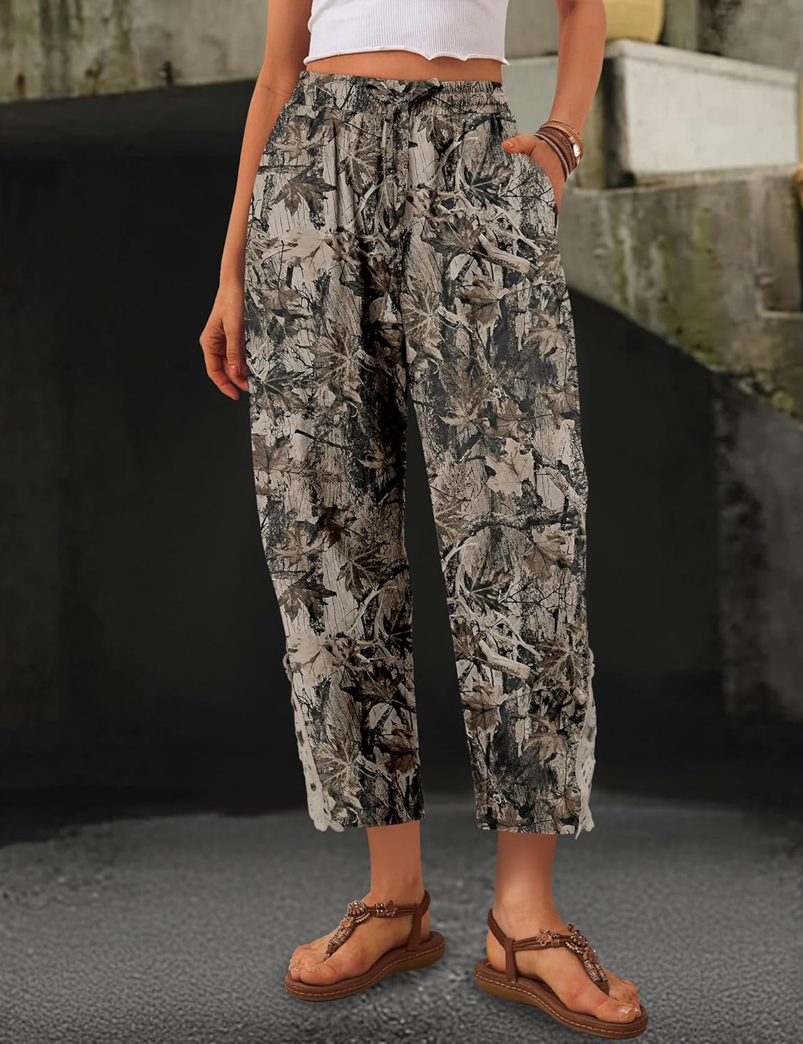 Angerella Womens Cotton Linen Pants Casual Lightweight Drawstring Elastic Waist Trousers Summer Lounge Pants with Pockets - Image 4