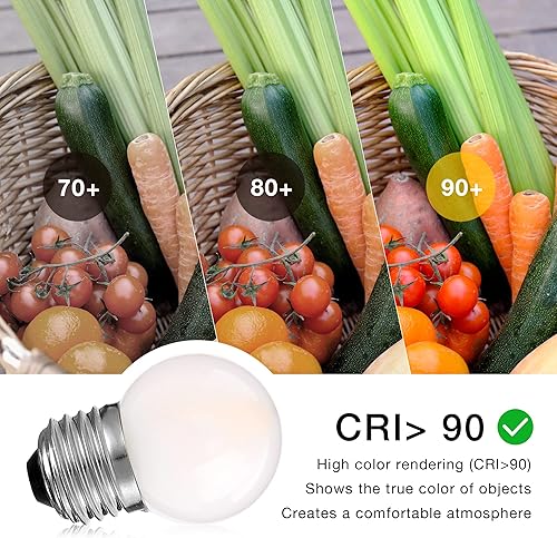 Miniatura 25 de Bombilla LED Edison G40 de bajo vatio, bombilla LED de 1 W, equivalente a 10 W, incandescente E26, base de tornillo, bombillas LED ultra cálidas