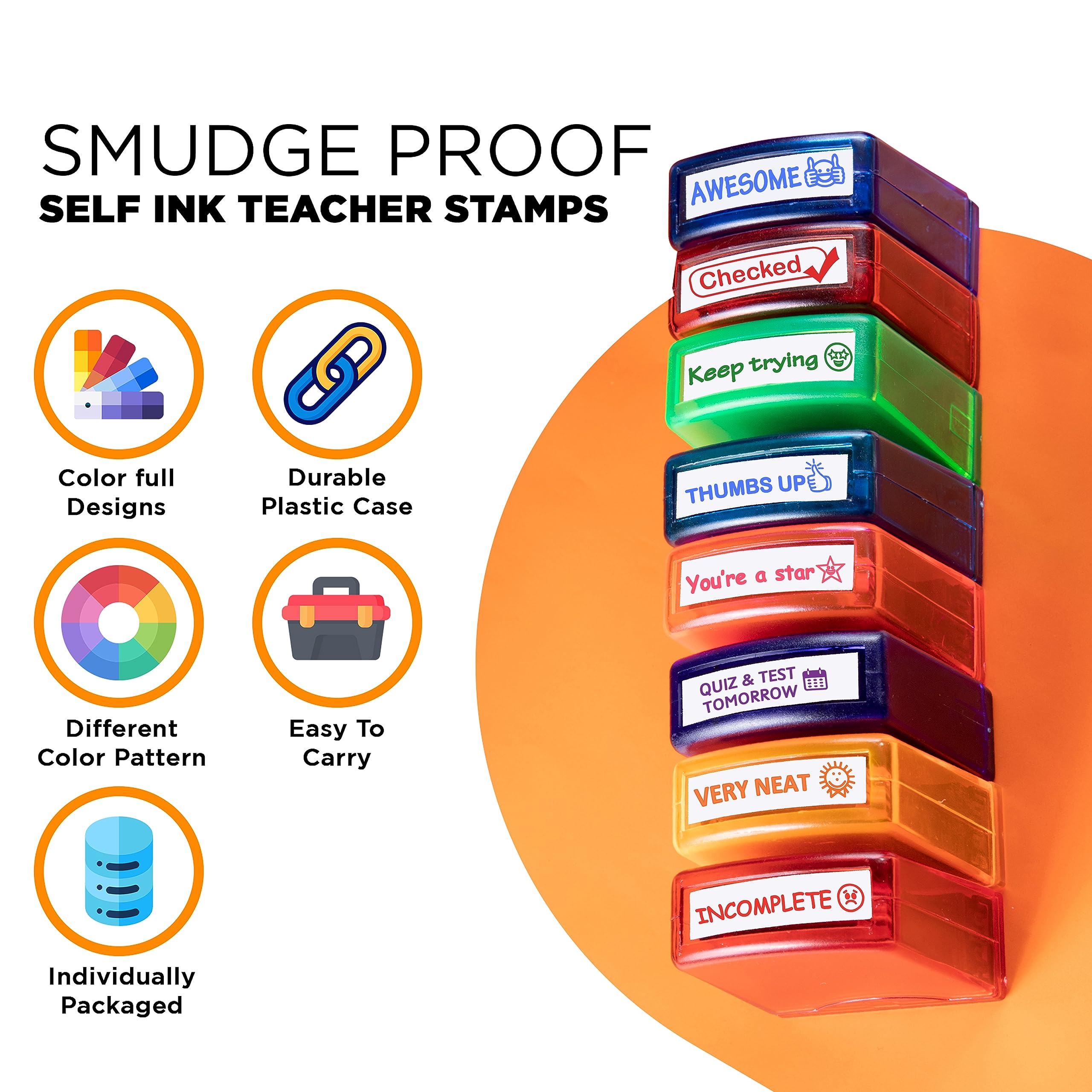 Tickselect Teacher Stamps for Classroom Grading 8PCS - Rectangular Self Inking Colorful Set for Teachers Gifts with Motivational Encouraging Messages -Homeschool & Teacher Supplies - Image 2