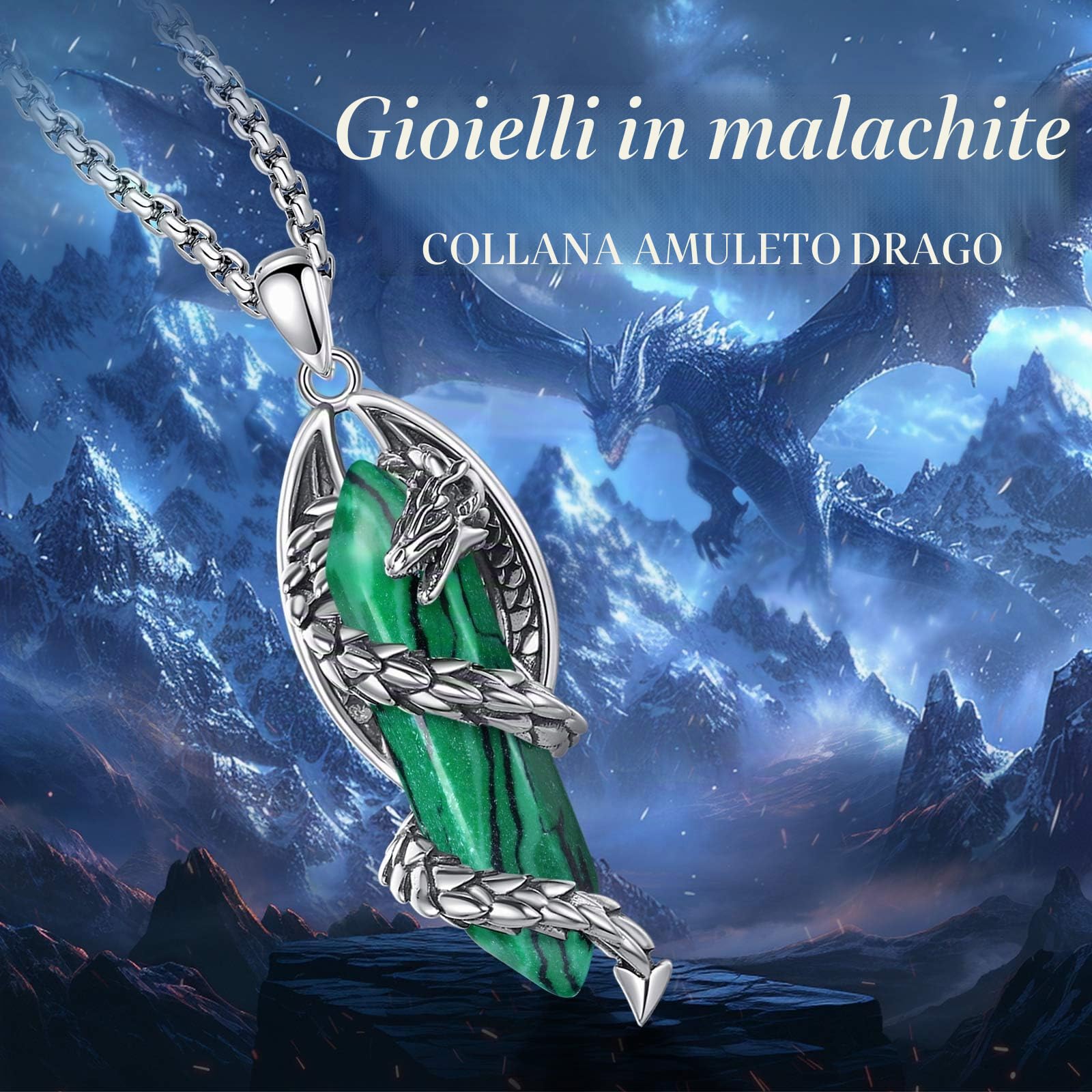 Collana con Ciondolo Drago per Donna Uomo, Ossidiana Nera Quarzo Rosa Prisma Esagonale Cristallo Energia Amuleto Regalo Gioielli, 22''+ 24"