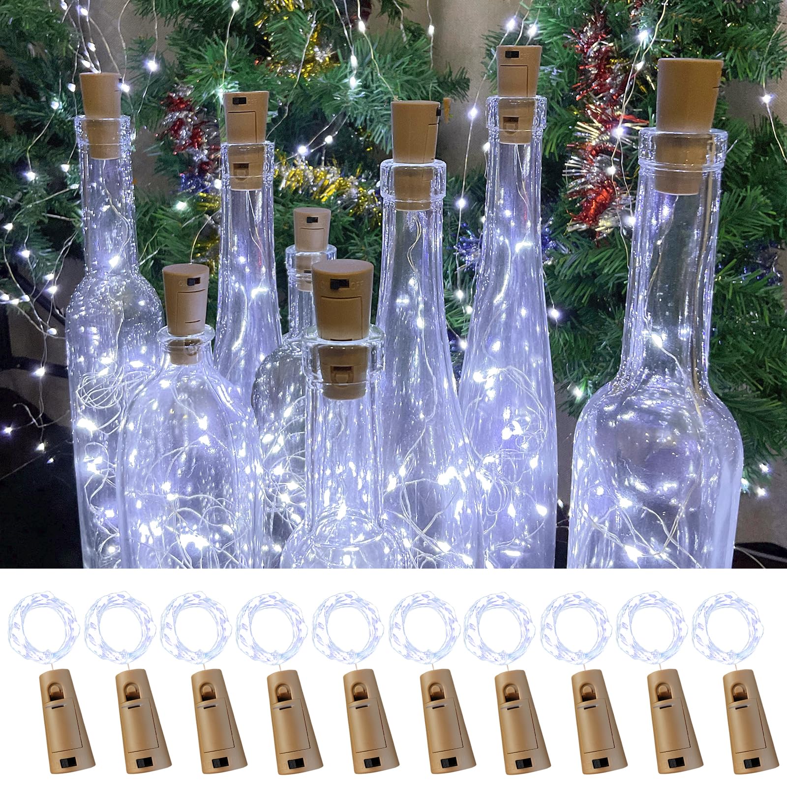 Guirlande Lumineuse LED Pour Bouteilles - 15 Lumières Avec Bouchons Liège, Blanc Chaud, Parfaite Pour Décorer Mariages, Fêtes Ou La Maison - 2