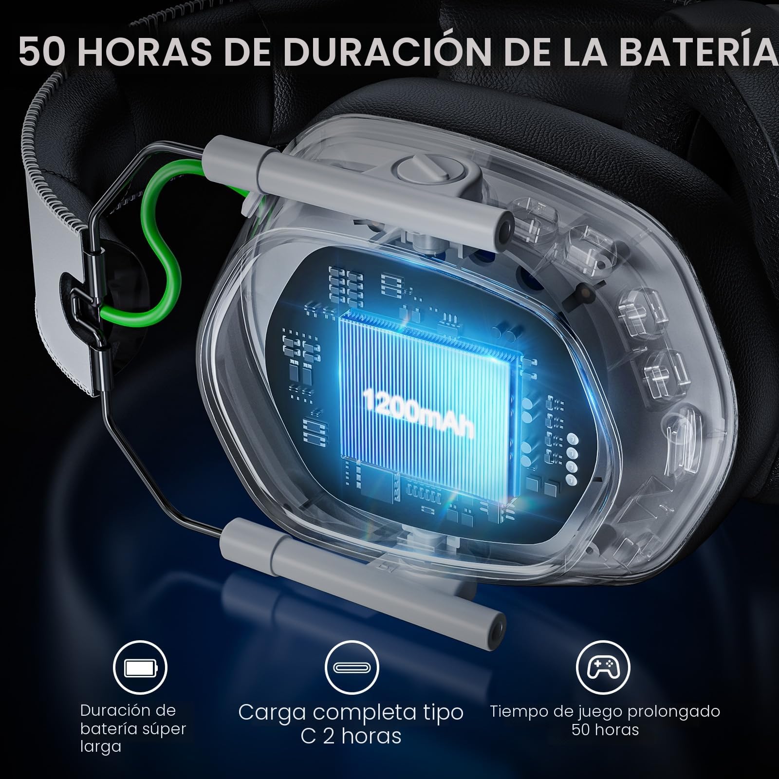 VK81 Gaming Inalámbricos, Auriculares Gaming Inalámbricos para PS5, PS4, PC, Switch, Sonido Estéreo con Micrófono, Cascos con Luz LED y Autonomía de 50+ Horas
