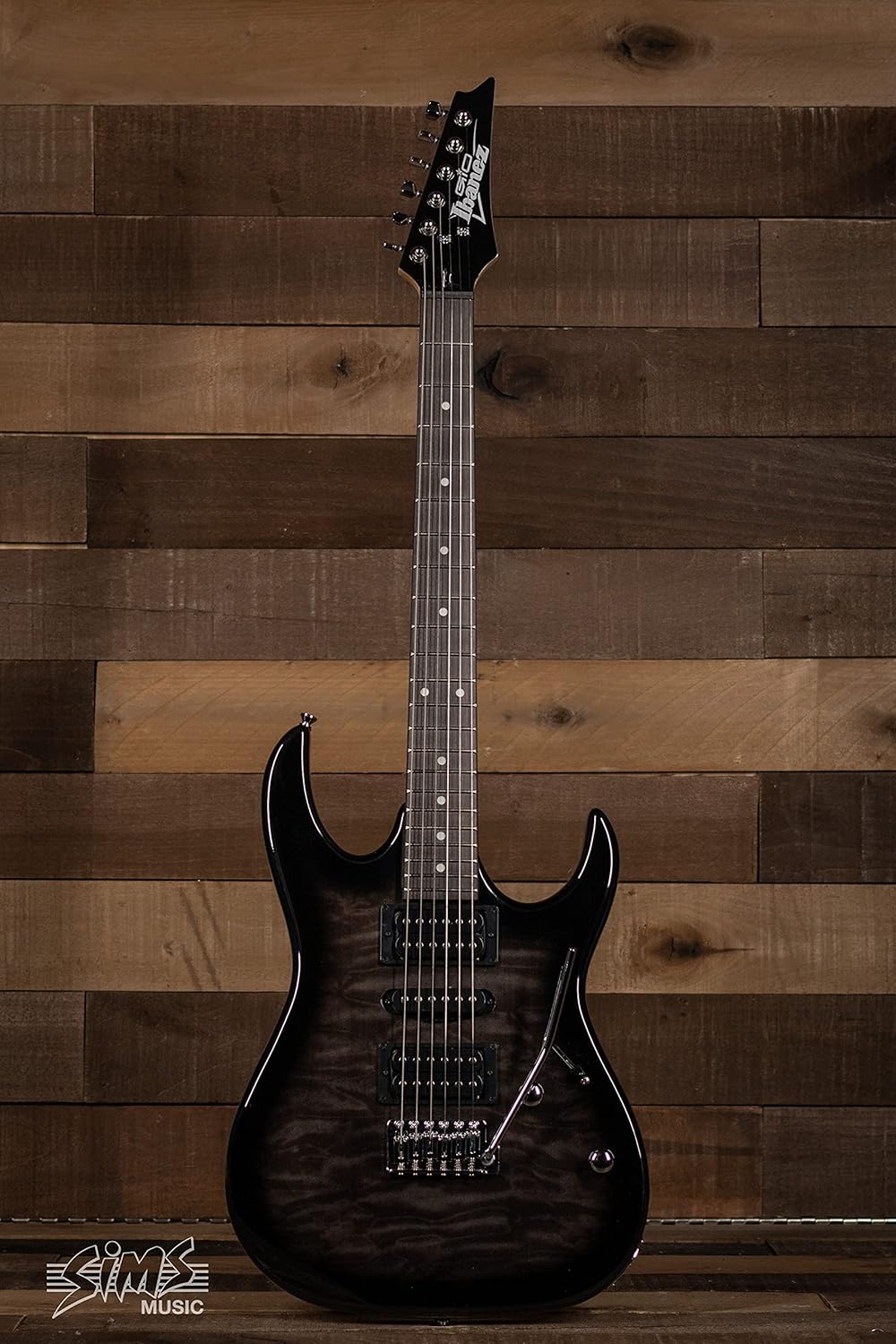 Ibanez 6 String Solid-Body Electric Guitar, Right, Transparent Black Sunburst (GRX70QATKS) & Ernie Ball Polypro Guitar Strap, Black (P04037)