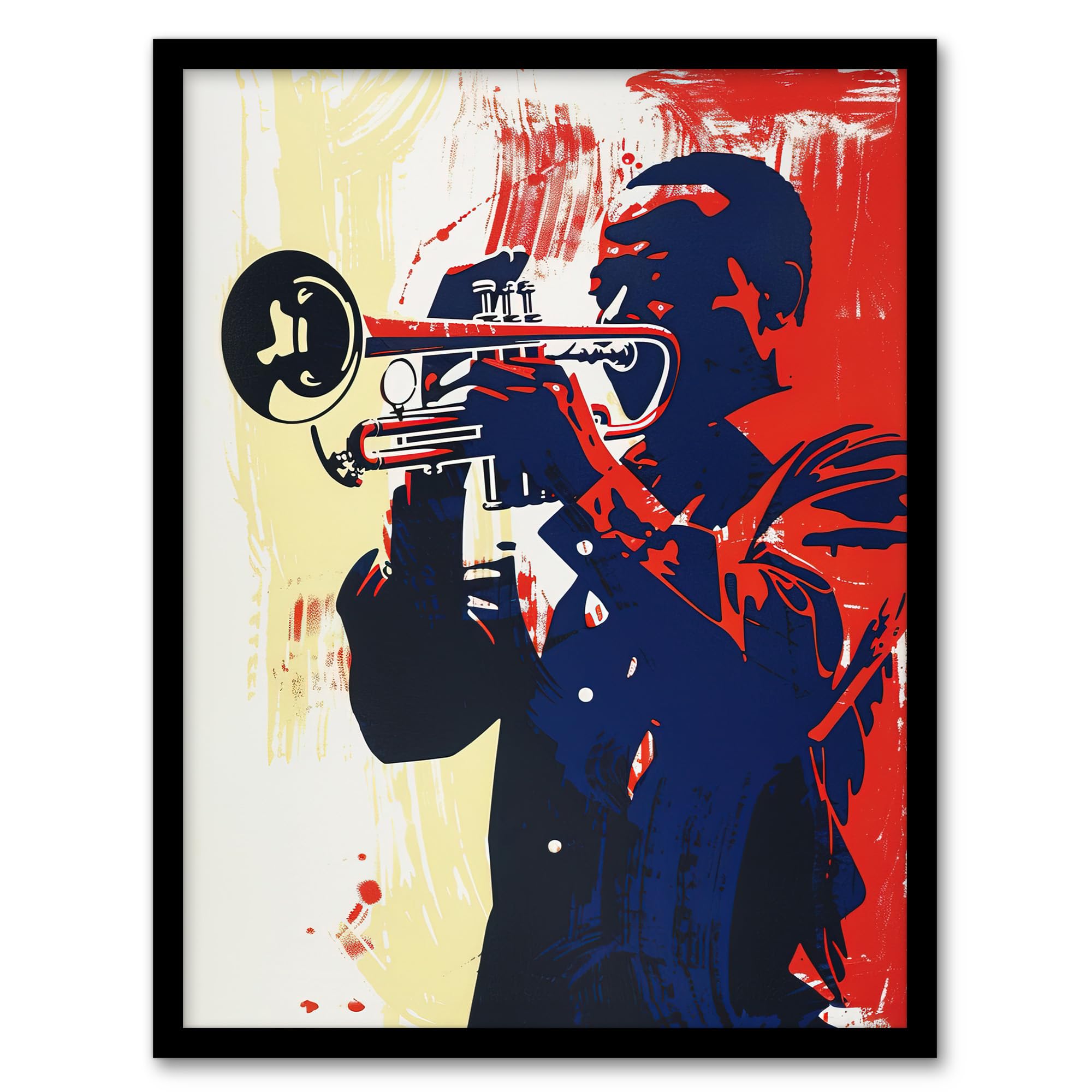 Artery8 Jazz Music Trumpet Player Portrait Graphic Design Living Room Artwork Framed Wall Art Print 18X24 Inch