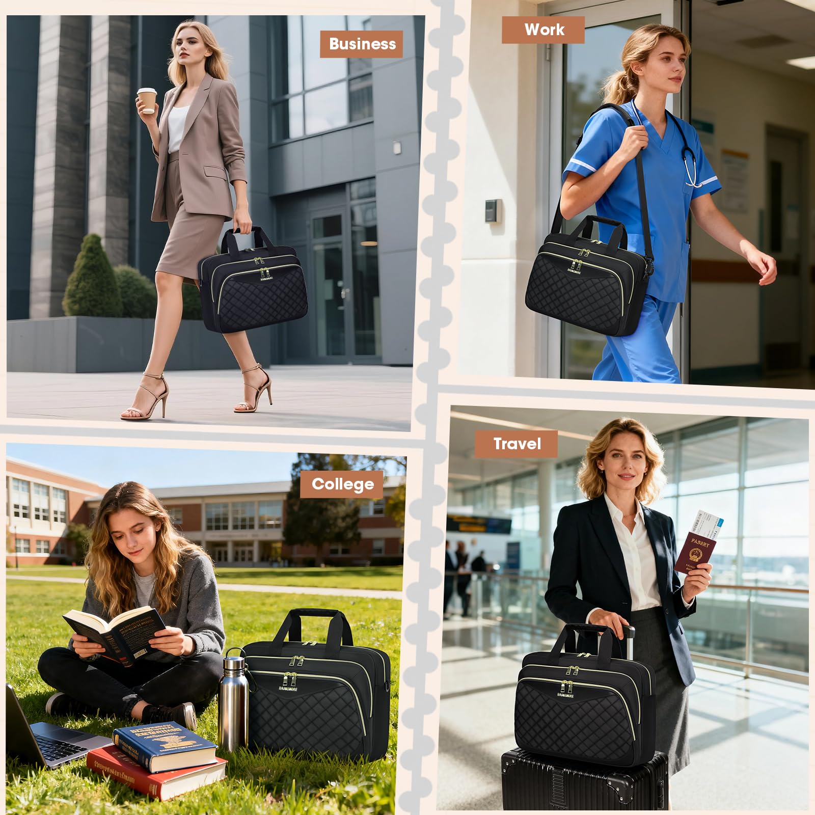 RAINSMORE Borsa da lavoro per computer da 15,6 pollici, grande, da donna, borsa da lavoro
