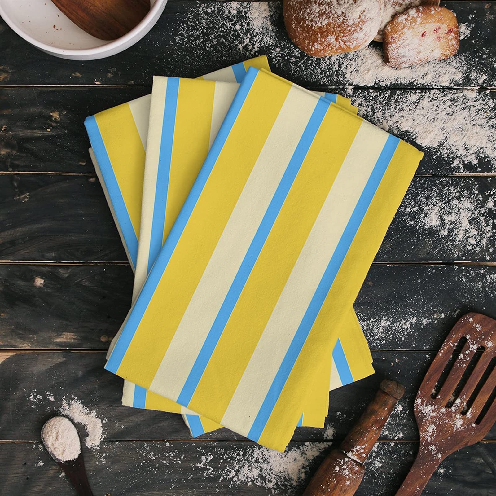 Rayas amarillo azul cocina toalla plato toalla toalla toalla toalla microfibra suave hogar súper absorbente limpieza paño de limpieza (Specification : 4PCS)