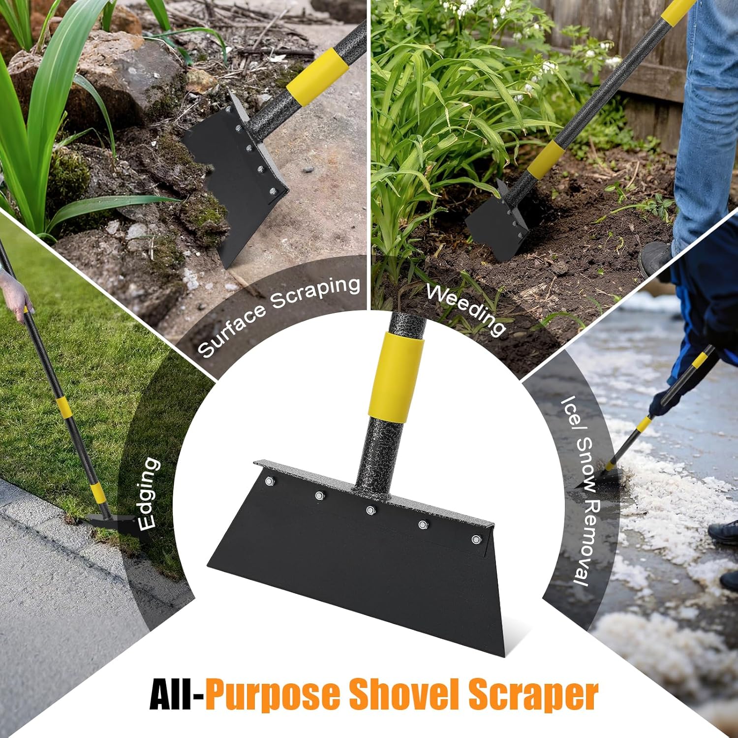 Snow Shovel Ice Scraper, 74“ Garden Flat Shovel, 2 Spades,Heavy Duty Multifunctional Garden Cleaning Shovels Spade,Floor Scraper for Weeding Edging Driveway Snow Ice Removal Tool