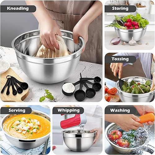 Miniatura 4 de TeamFar Juego de 7 tazones para mezclar con tapas, de acero inoxidable, con 16 utensilios de cocina, 7, 4.5, 3, 2.5, 1.5, 1.2, 0.7 cuartos de galón,