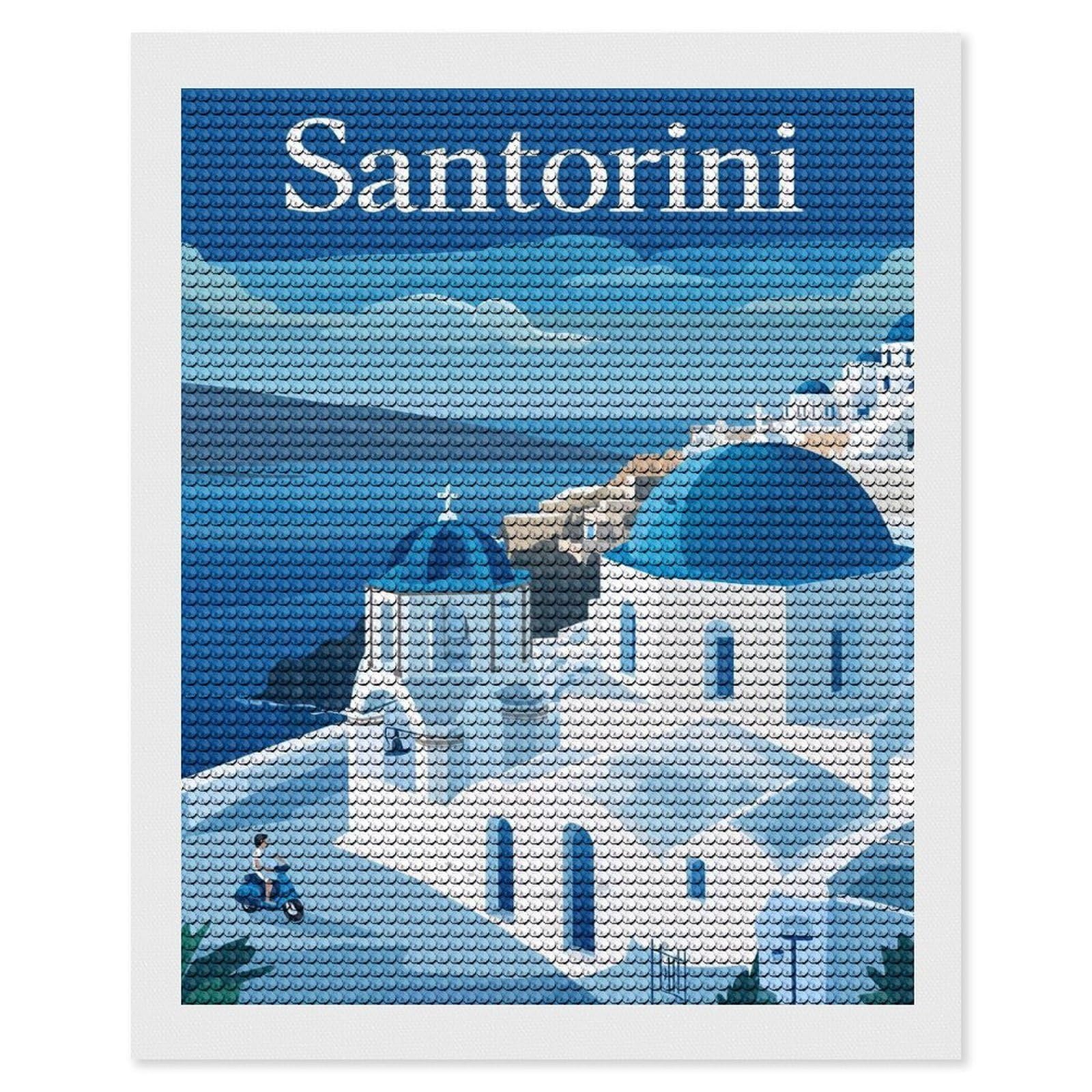 Junmoney The Beauty of Santorini Diamond Painting Kit 16"x20", Easy Handmade Project, Easy to Enjoy, Aesthetic Room Decor, Christmas Gift
