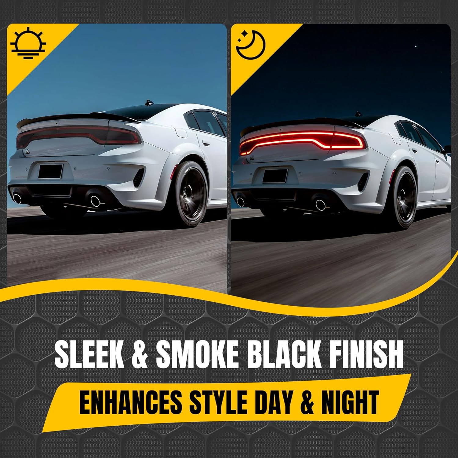 Smoked Black Tail Light Covers for 2015-2024 Dodge Charger, Protective Rear Lamp Guards, Exterior Automotive Accessories