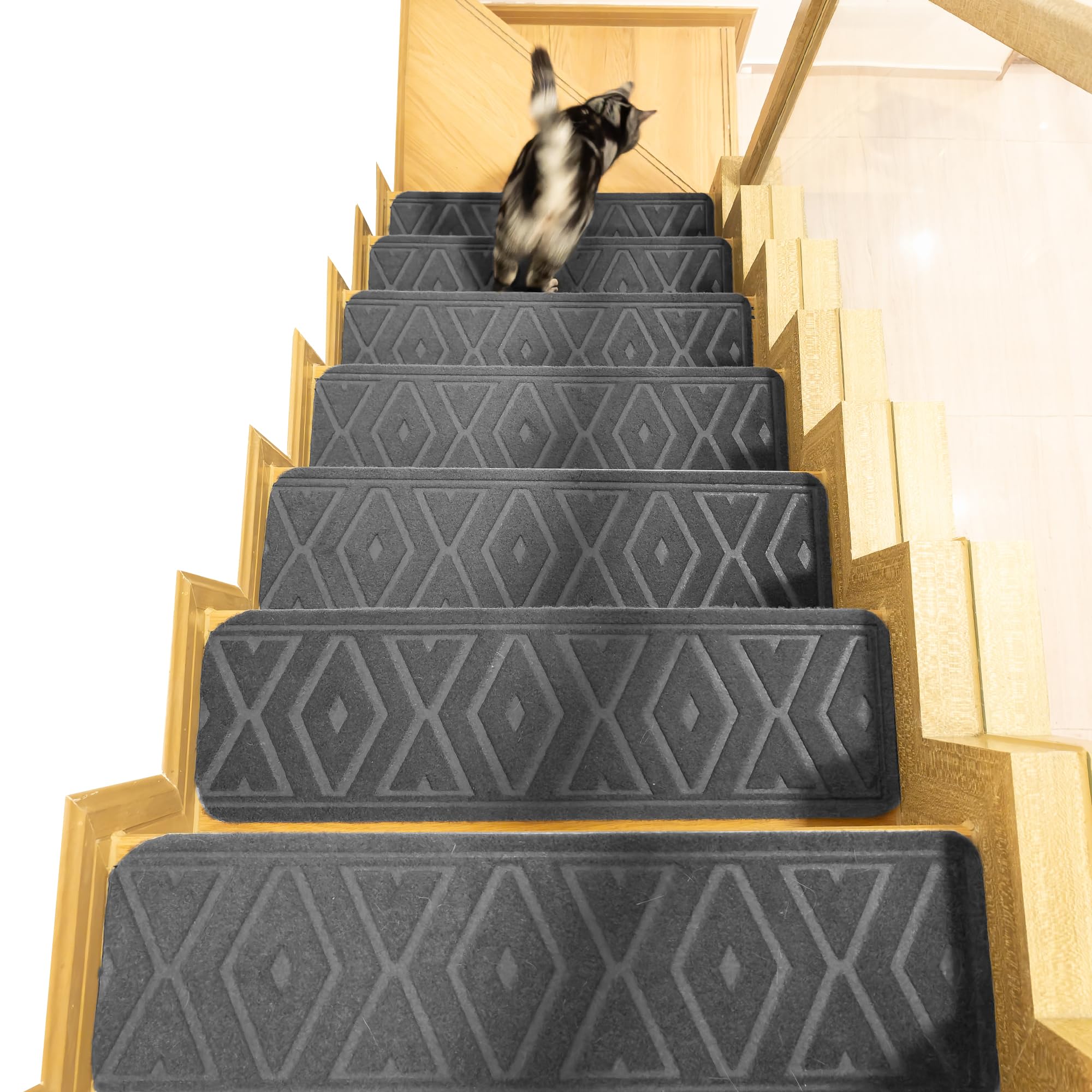 10 PCS 8”x30” Stair Treads Non-Slip for Wooden Steps, Peel and Stick Stair Carpet Indoor, Washable Step Treads with Reusable Adhesive 10PCS (Grey)