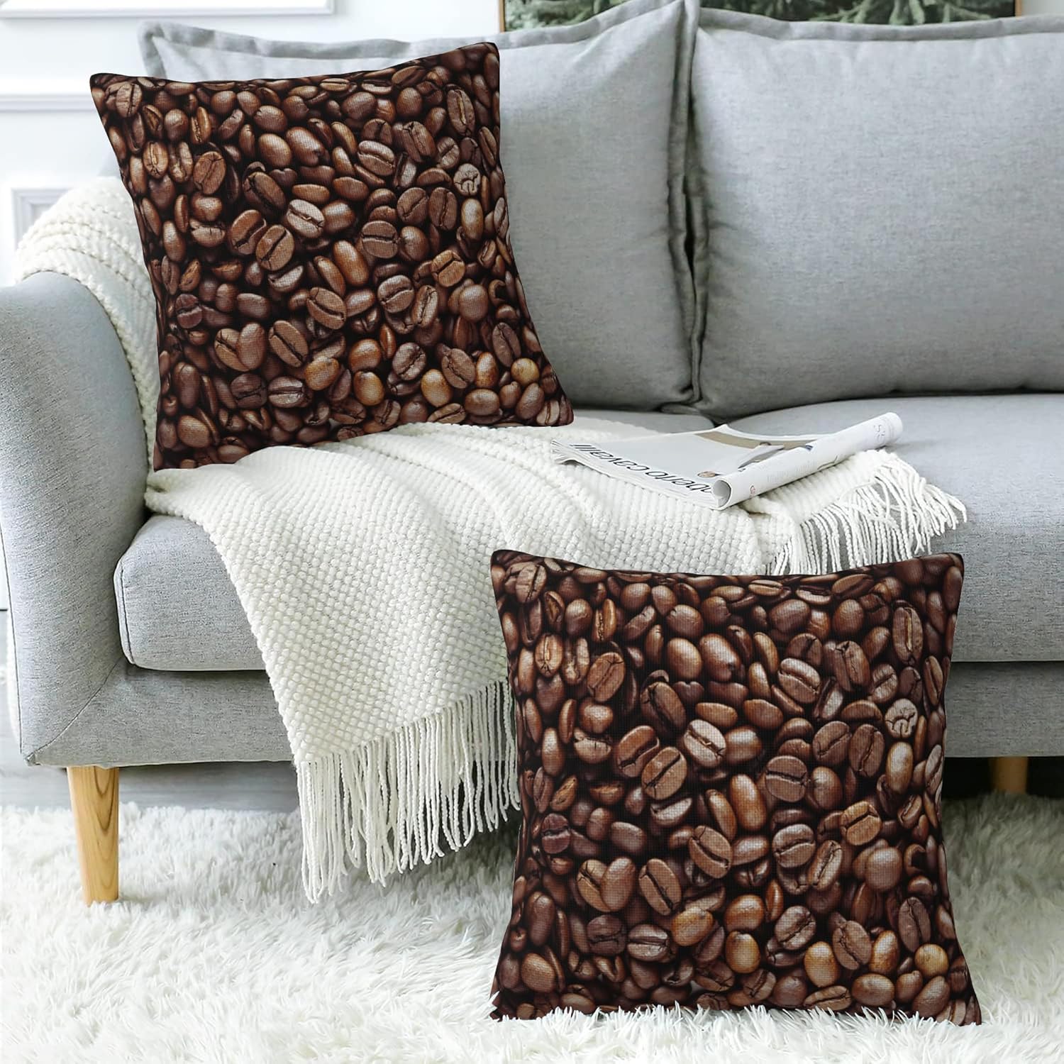 Throw Pillow Covers Coffee Beans Pillow Covers 18x18 Inch Set of 2 Throw Pillows Decorative Pillow Cases Cushion Covers for Bedroom Livingroom Sofa Farm House - Image 5