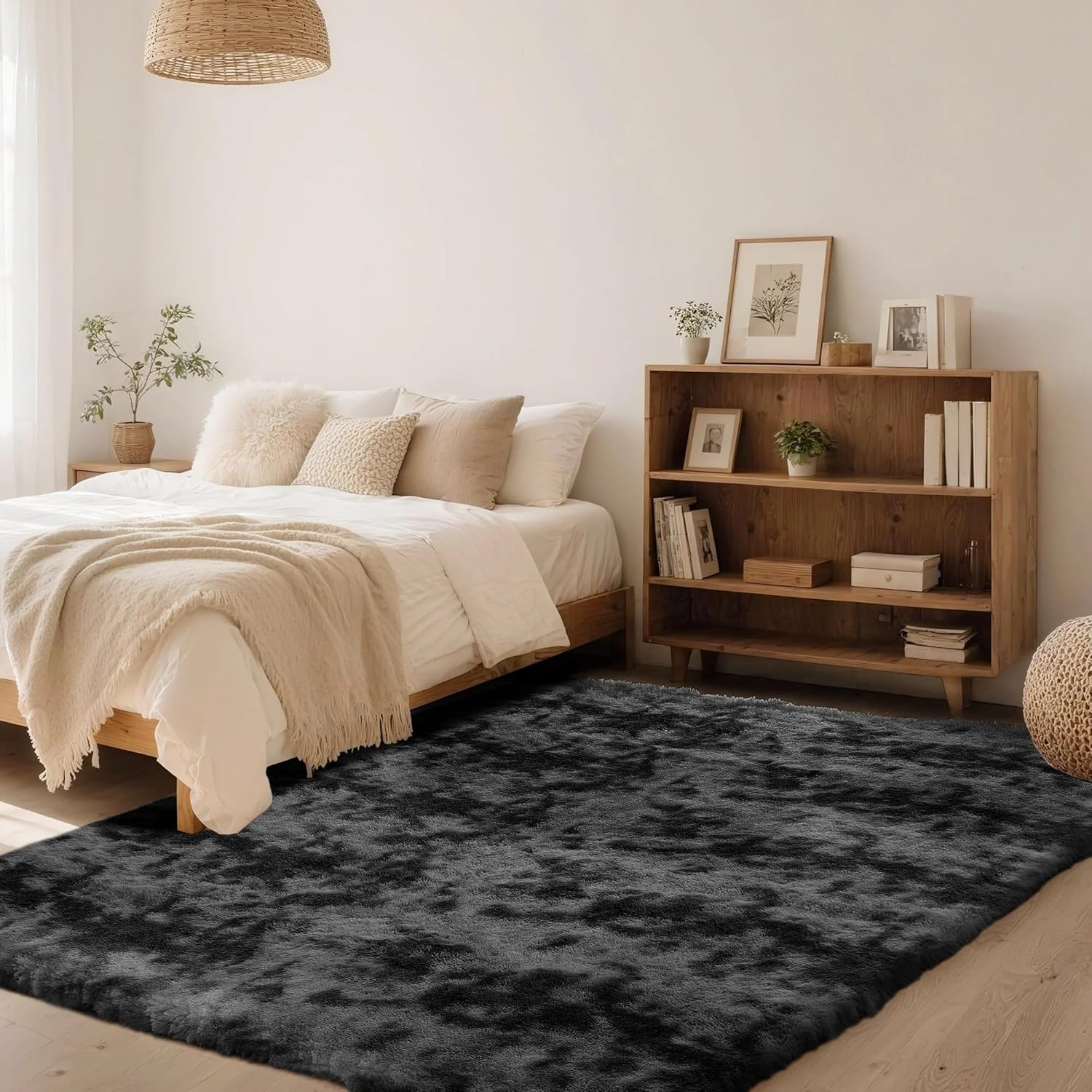 5x7 Area Rug Fluffy Shaggy Ultra Soft Faux Fur Non-Slip Machine Washable Carpet for Bedroom, Living Room, Nursery & Dorm Cozy Home Decor