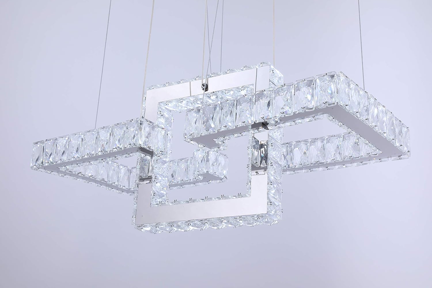 Maxax LED Crystal Chandelier, Modern 3 Squares Pendant Light, Hanging Light Fixture, 2560LM 7000K Daylight, Adjustable Chain for Living Room, Bedroom, Dining Room, Kitchen Island, Silver