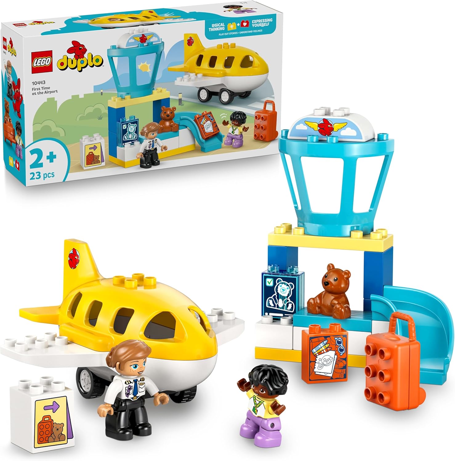 Lego Duplo 10443 First Airport Toy Birthday Present Blocks Educational Boys Girls Children 1 1/2 Year Old 2 4 Years Old Toddler Vehicle Airplane Airship Pretend Play Mother Father