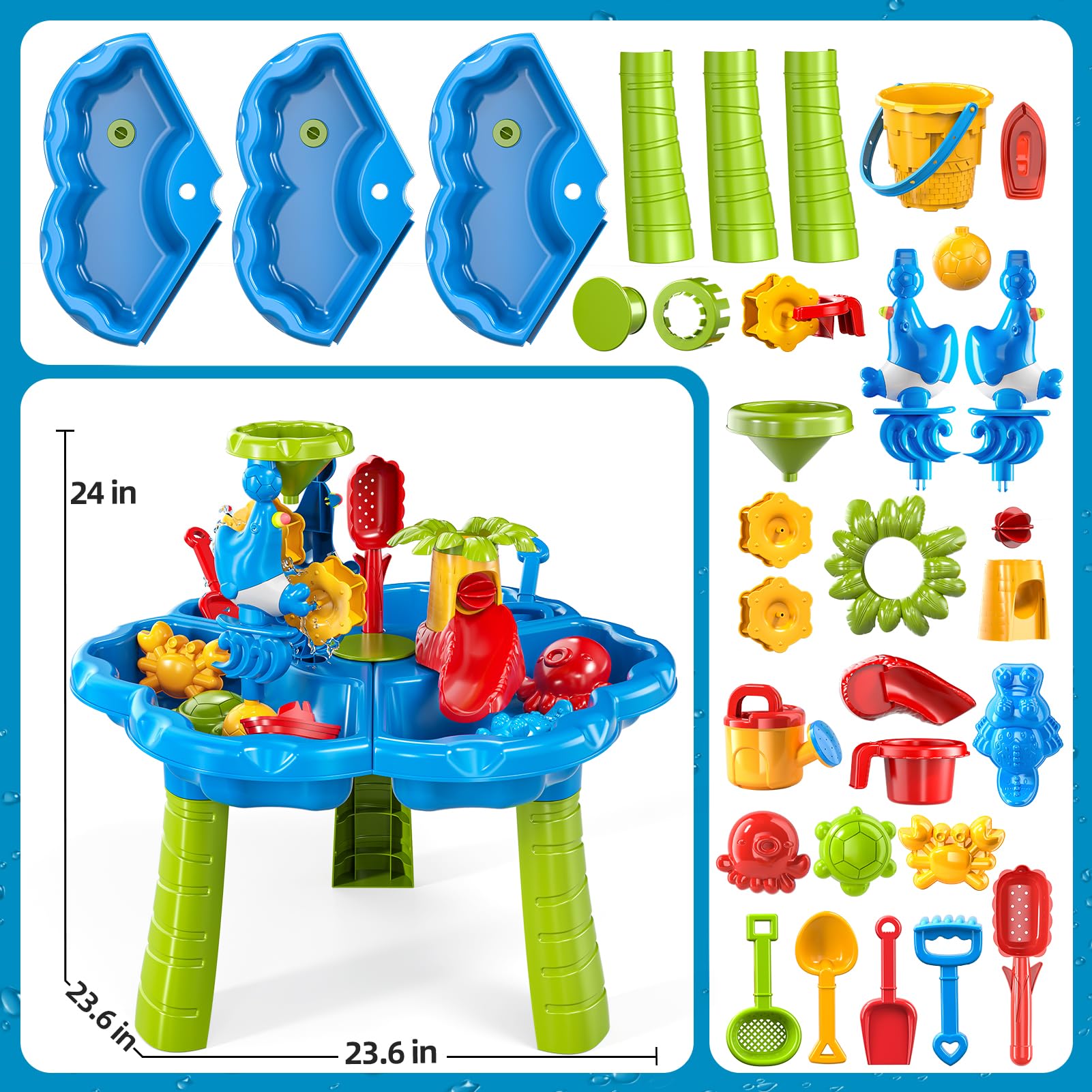 Sand Wasser Tisch für Kleinkinder 1-3, Kinder Outdoor Aktivität Wassertische mit Strand Spaß Sandspielzeug, Sommer draußen Spielzeug Wasser Spielset für Kleinkinder Jungen Mädchen Alter 2 3 4 5 6 7 8