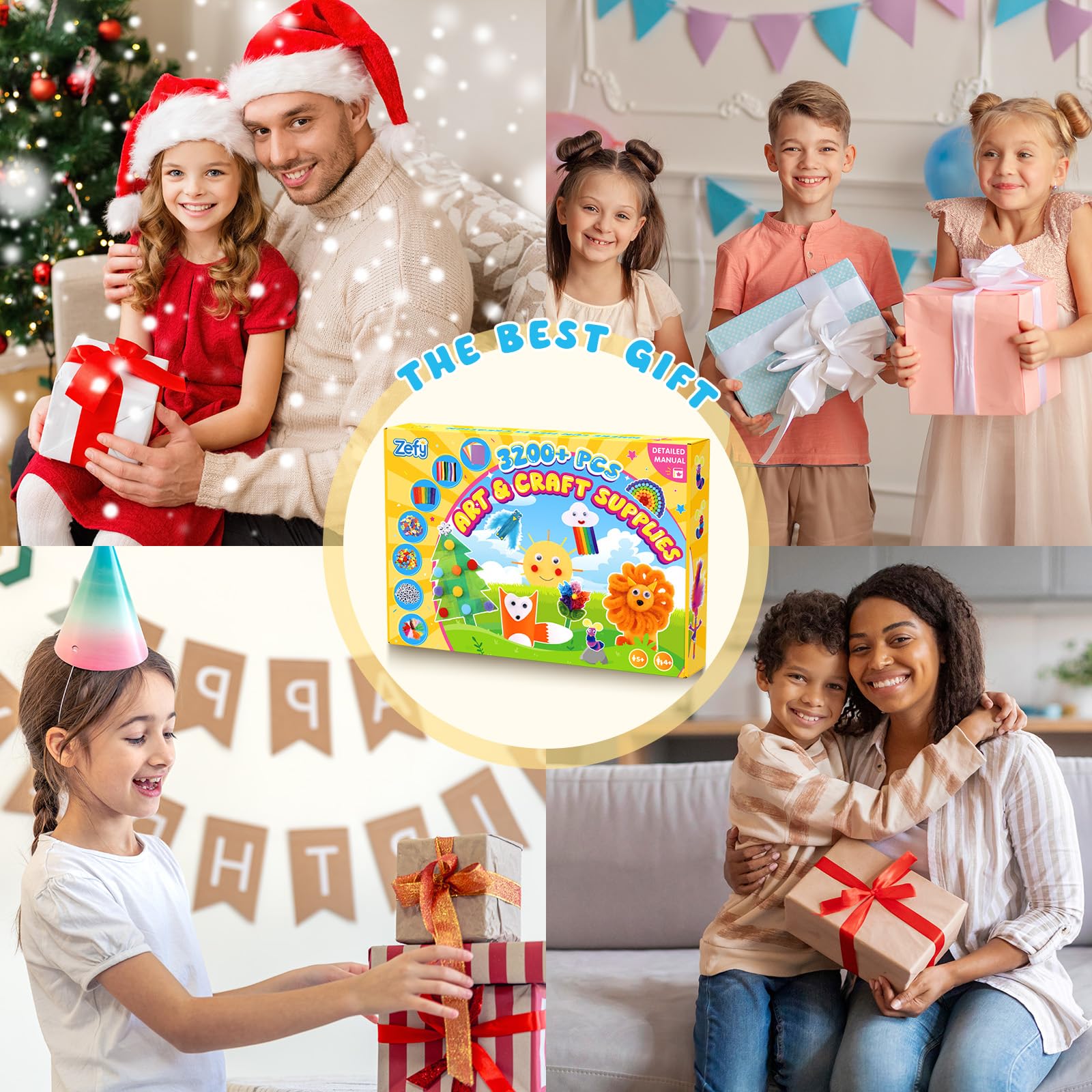 Zefy 3200+ Stück Bastelset Kinder 4-12 Jahre, DIY Basteln mit 12 Basteldesigns, Bastelkoffer Bastelbox Kreativ Set für Mädchen