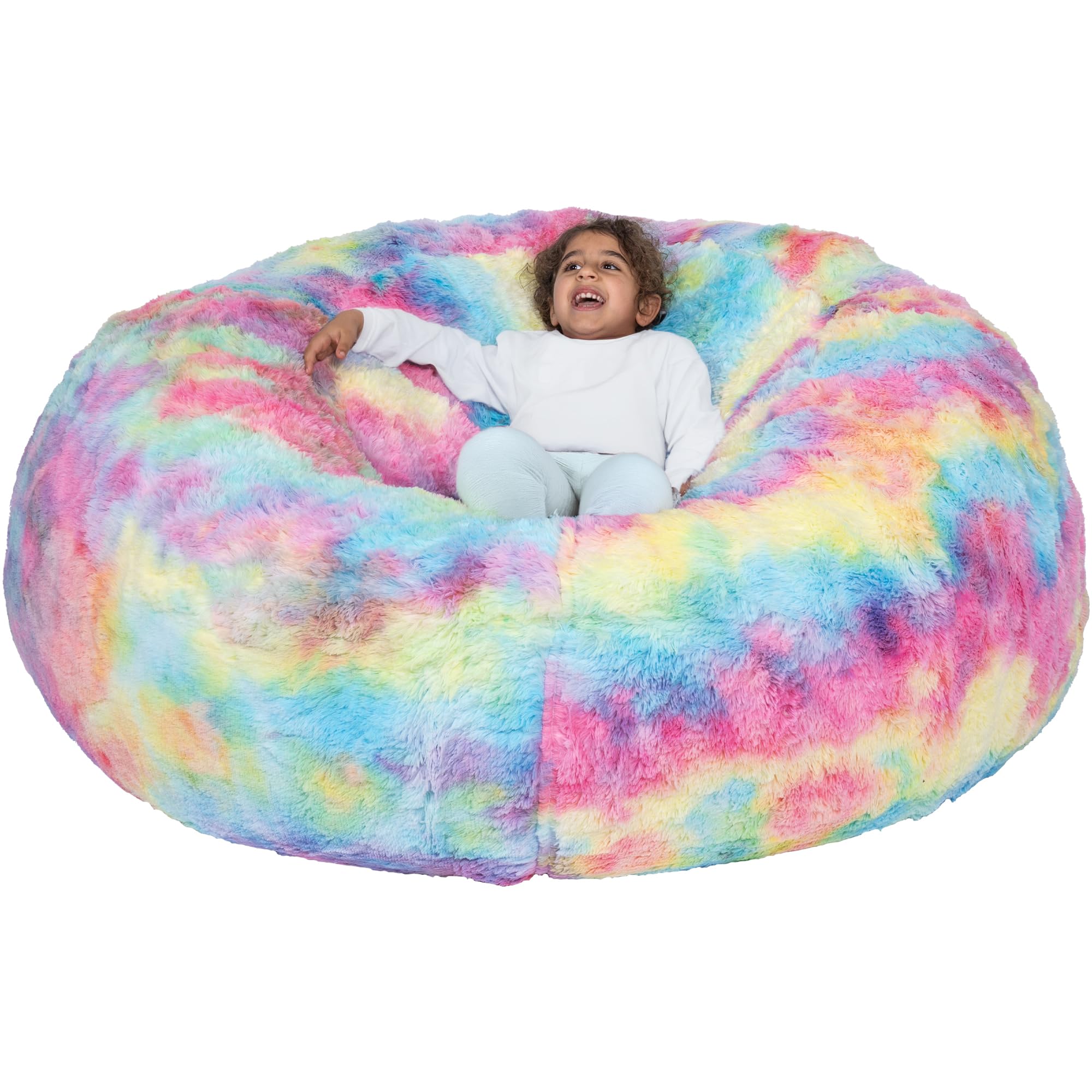 Foamma Bean Bag Chair for Kids, Tie Dye - 3ft Comfy Chair for Kids & Toddler with Washable Cover and Faux Fur Cover, Tie Dye Rainbow Design, Ideal for