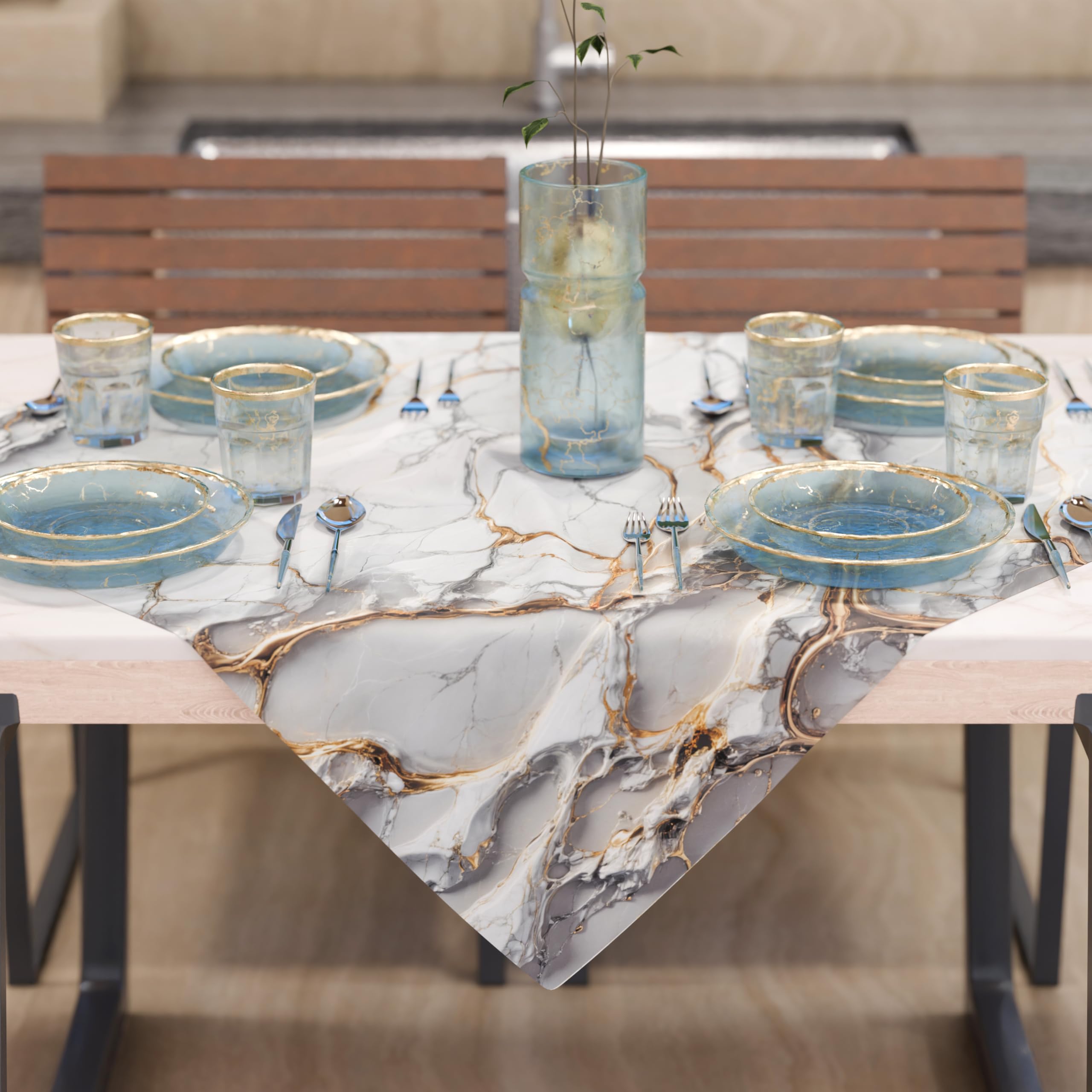 PETTI Artigiani Italiani - Modern Grey Marble Effect Centerpiece Tablecloth, Kitchen Centerpiece, 90 x 90 cm, 100% Made in Italy