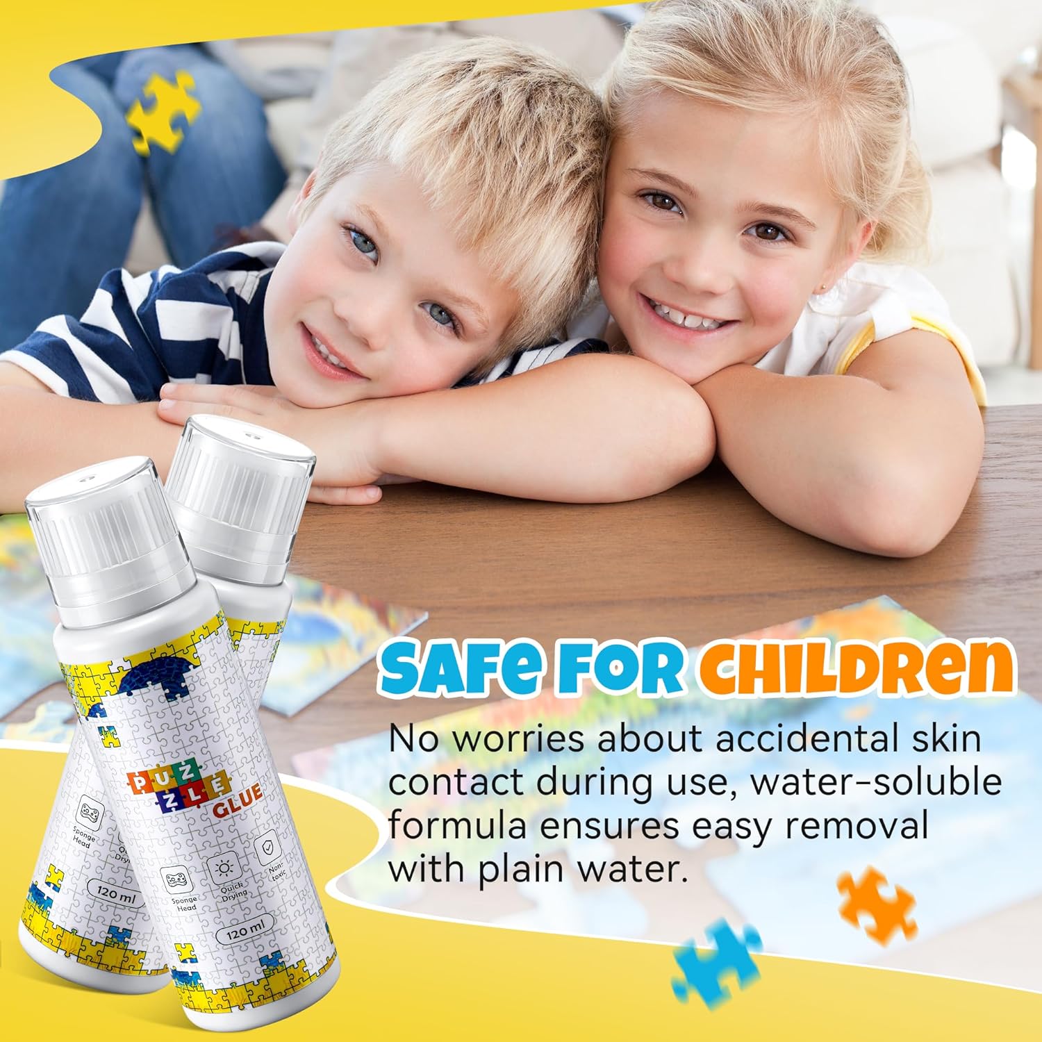 4 Pack 120ml Jigsaw Puzzle Glue with Scraper, Clear Quick Dry Water Soluble Puzzle Saver with Sponge Head Applicator, Suitable for 1000-5000 Pieces, 480ml in Total