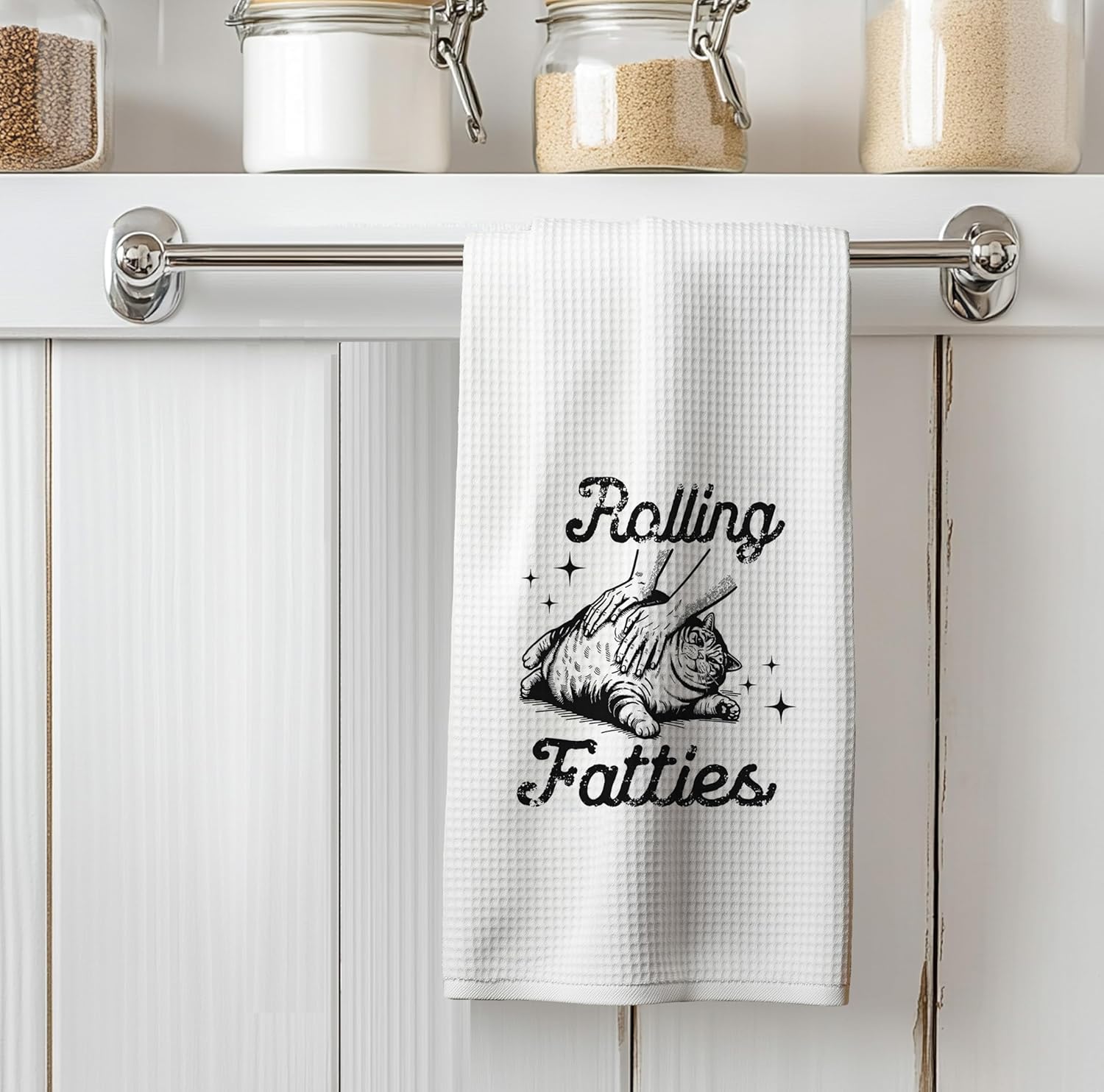 Funny Retro Cat Kitchen Towels, Cat Lover Mom Lady Gifts for Women Dish Tea Towels for Kitchen Decor, Rolling Fatties Kitten Decorative Hand Towels for Bathroom, 16x24 Inch - Image 5