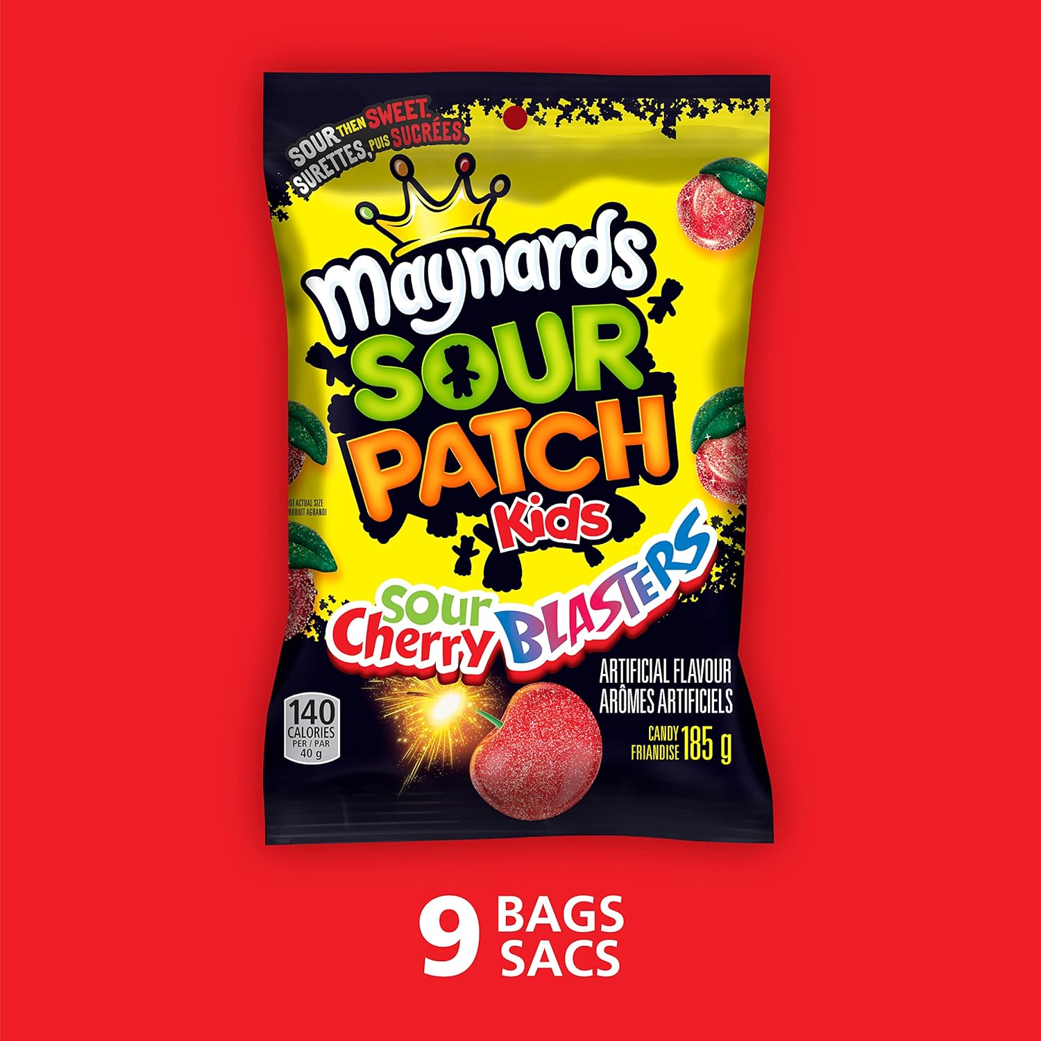 Maynards Sour Patch Kids Sour Cherry Blasters, 185g, 9 Count, Imported from Canada