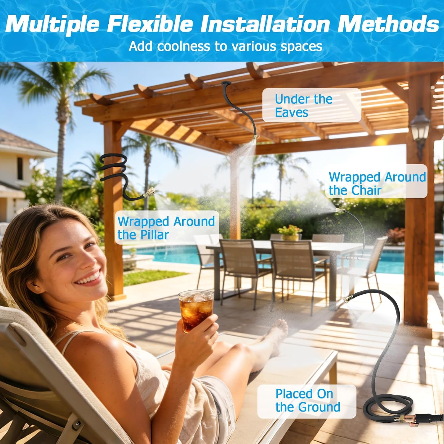 Mellbree Misters for Outside Patio, Standing Outdoor Hose Misting Cooling System, Portable Water Mister for Patio, BBQ, Pool, Garden, Bird Bath, Tanning, Mist Sprinkler for Plants, 100 Inch Black