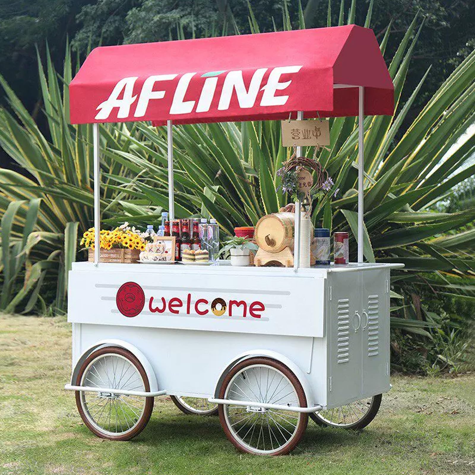 Mobile Vendor Cart with Canopy, Heavy-Duty Food Display Stand with Lockable Wheels for Farmers Market, Street Food, and Event Vending