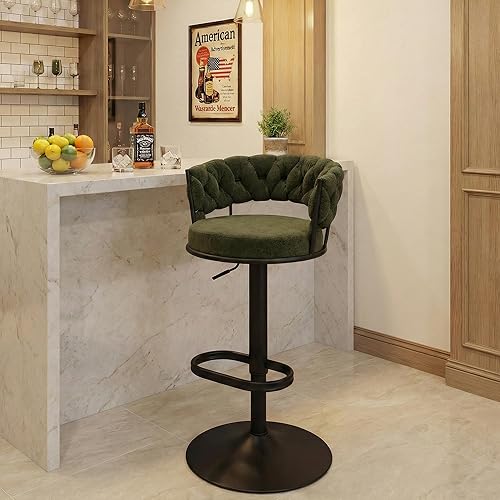 Single Swivel Bar Stool, Adjustable Height Counter Stool with Woven