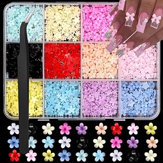 1 Box 12 Color Flower Nail Charms 3D Resin Floral Nail Gems Cute Colorful Red Blue Pink Petal Nail Jewels Spring Summer Blossom Flowers Nail Art Supplies for Women DIY Acrylic Nail 12 Grids