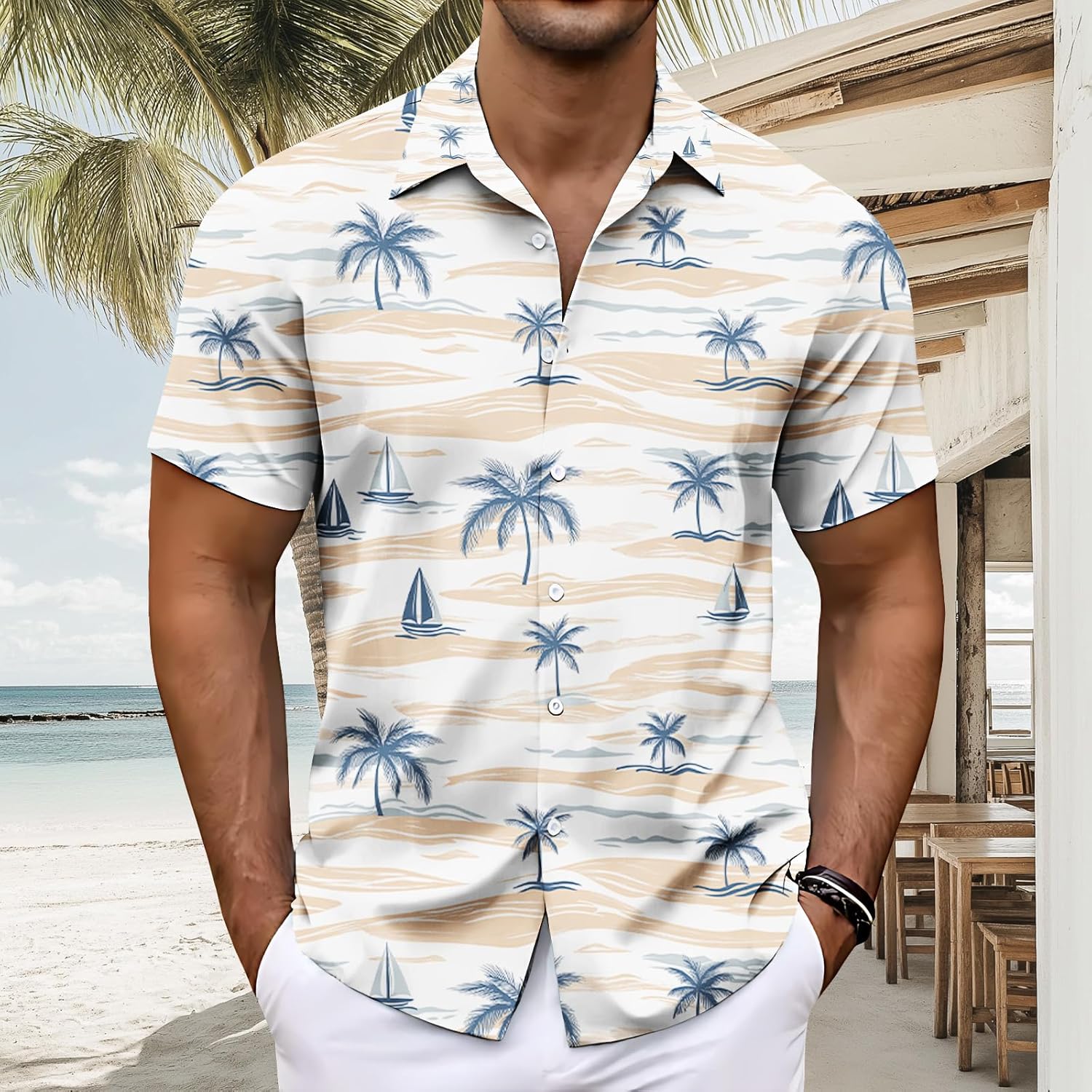 Men's Hawaiian Shirt Short Sleeve Floral Printed Casual Button Down Tees Summer Beach Tropical Shirts - Image 2